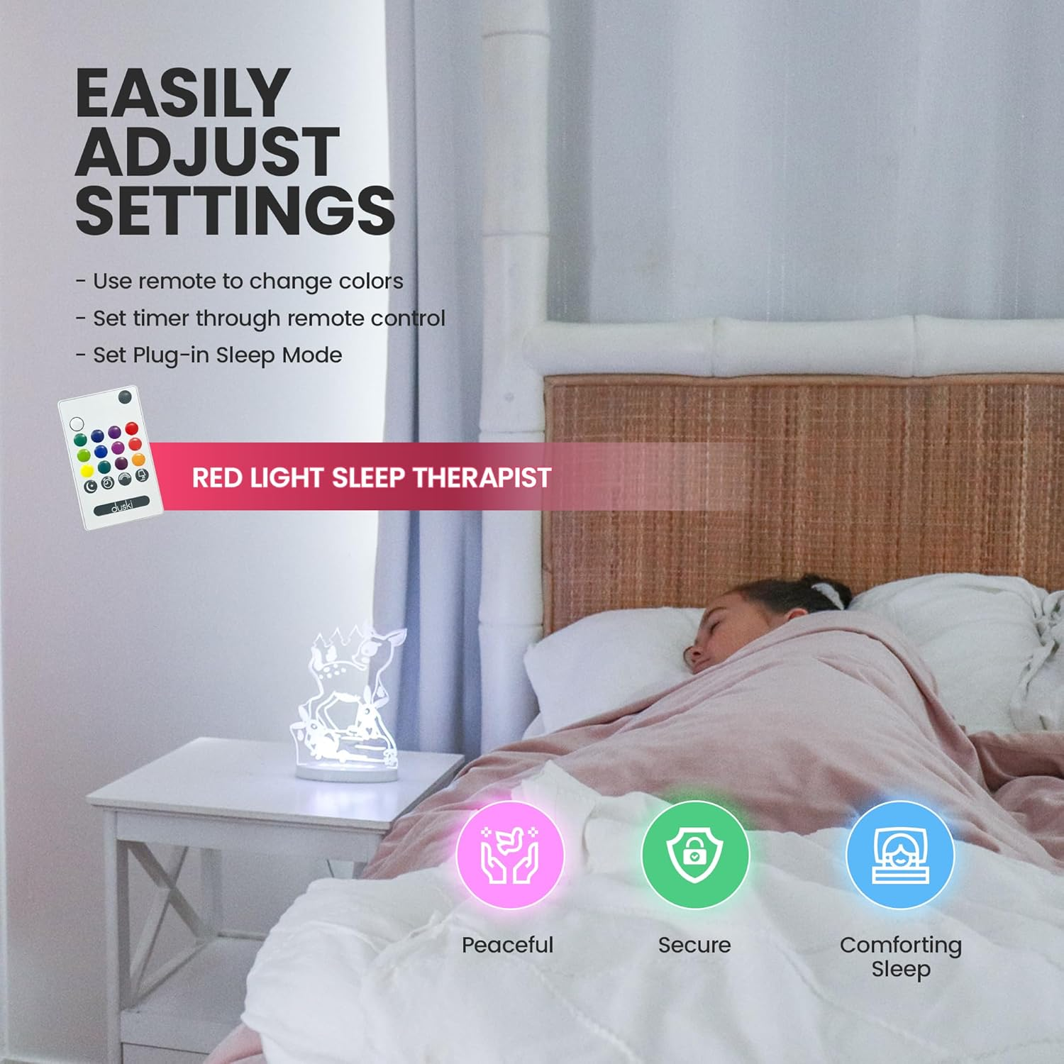 Duski Dream Night Light-Woodlands Plug-In Night Light for Kids | 13 Colour LED Lamp with Timer, Dimmer & Remote | USB Powered | Safe & Soothing Bedside Light for Baby, Toddler & Nursery image number 3