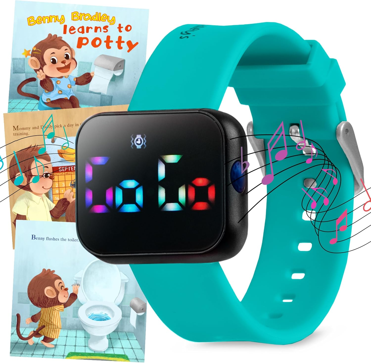 Potty Training Watch for Kids V2 &ndash; a Water Resistant Toilet Reminder Device for Boys & Girls to Train Your Toddler with Fun/Musical & Vibration Interval Reminder with Potty Training Ebook (Ocean)