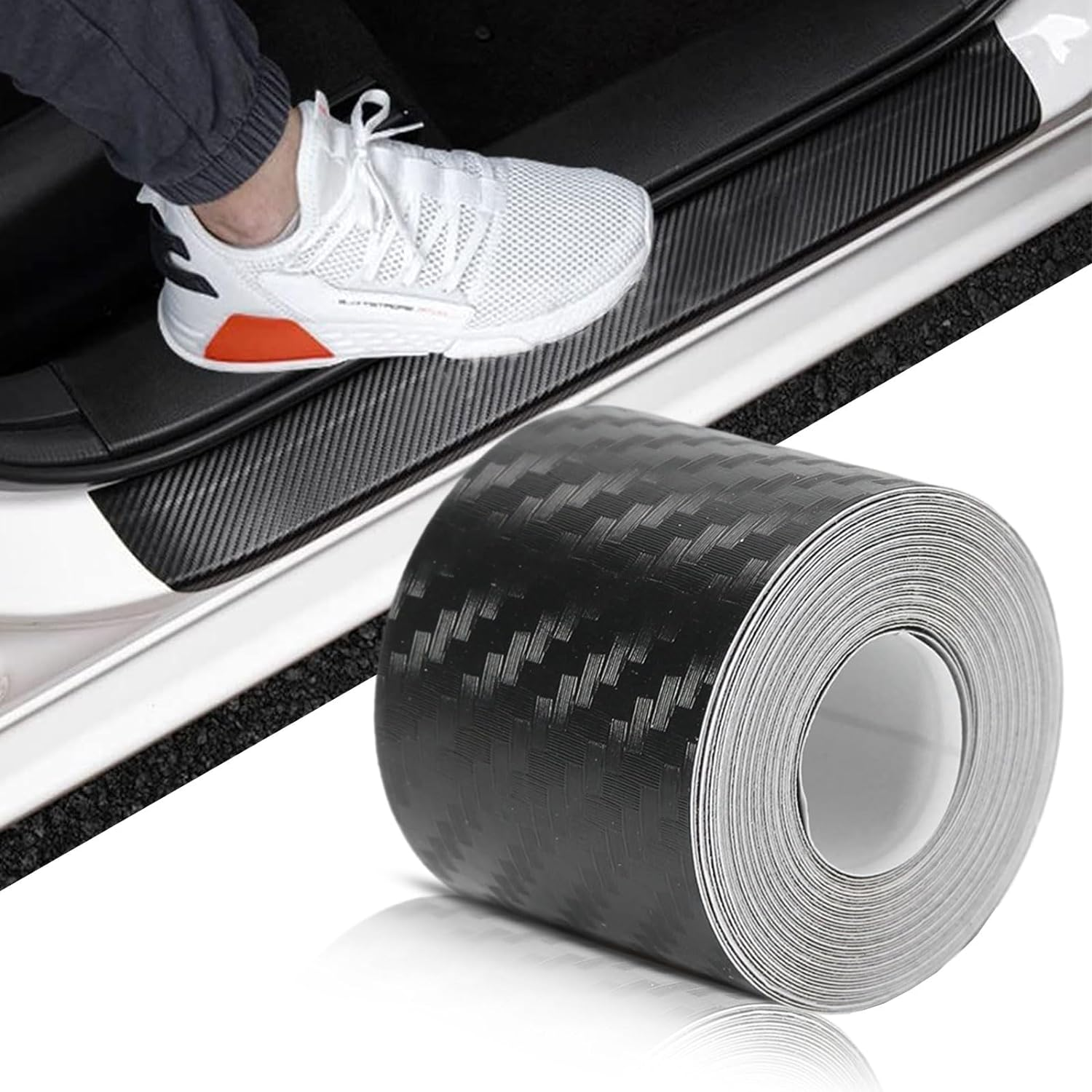 Door Sill Protector, （3Cm&times;10M） 1.2In X 32.8Ft Car Door Entry Edge Guards, Carbon Fiber Car Sticker for Car Door Edges, Front and Rear Bumpers, Door Sill Protection (Black) image number 5