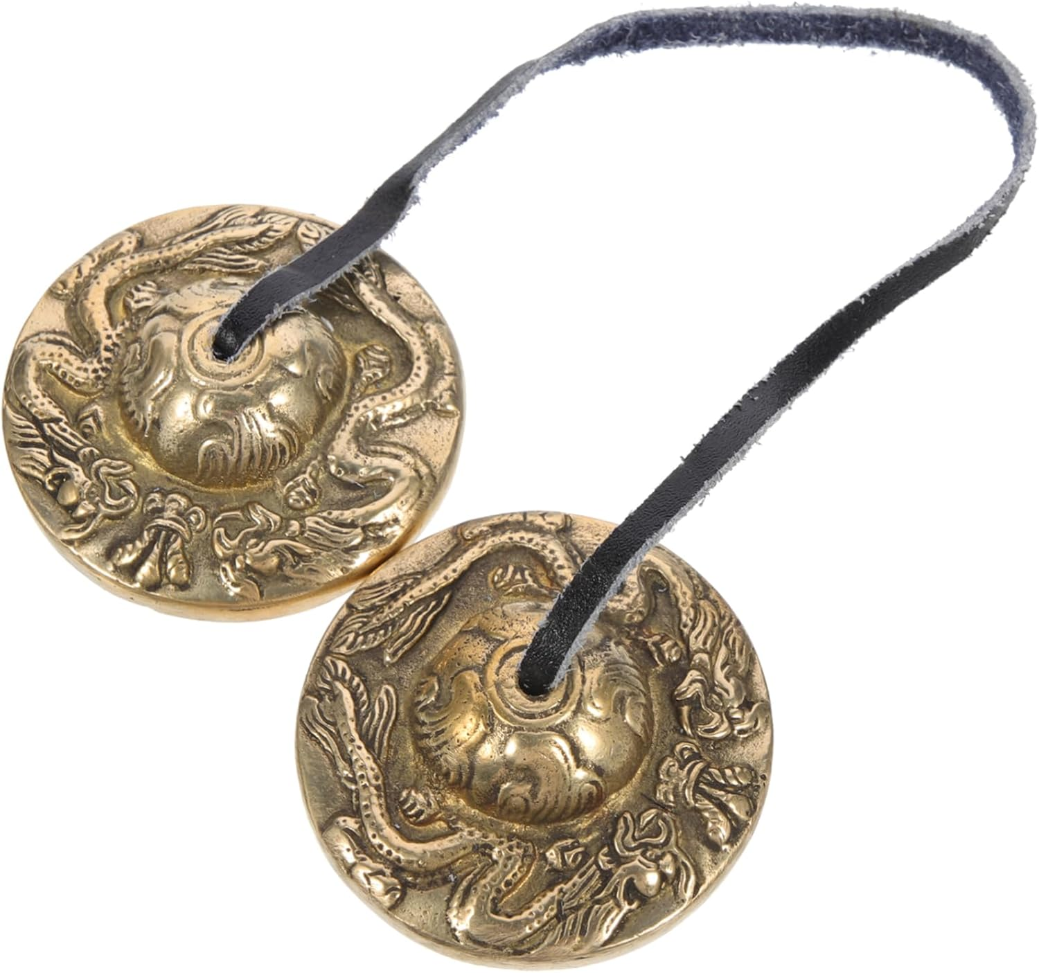 Minkissy Handmade Brass Meditation Cymbal Bell with Storage Bag, Copper Percussion Instrument for Yoga and Mindfulness, Double Dragon Design for Relaxation and Sound Healing Random Color image number 1