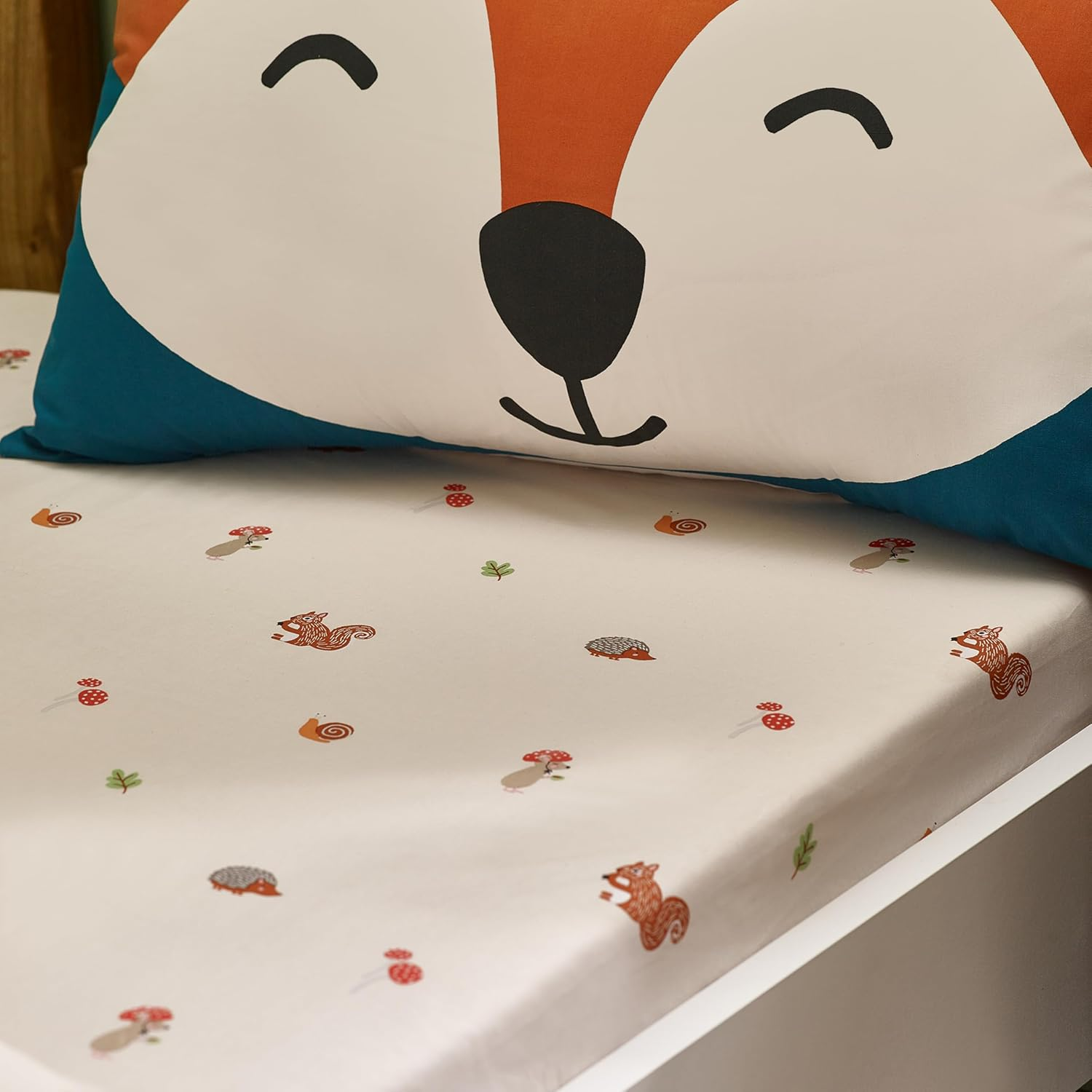 Catherine Lansfield Fox and Woodland Friends Reversible Single Duvet Cover Set with Pillowcase Green