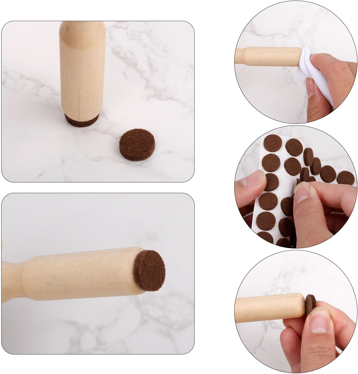 48Pcs Felt Cabinet Door Bumpers, 1/2In Brown Felt Furniture Pads round Quite Cabinet Pads Bumpers Self Adhesive Felt Pads for Bed Table Chair Sofa Washing Machine Cabinet