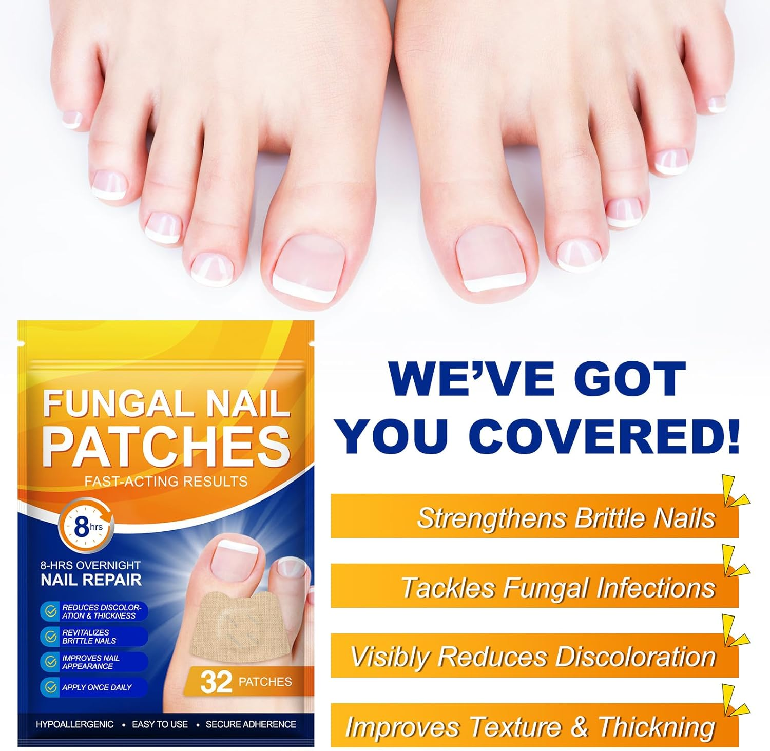 Nail Treatment Patches, 24 Pcs Discolored Thickened Nails Repair, 8 Hour Nightime Nail Renewal Waterproof for Men Women