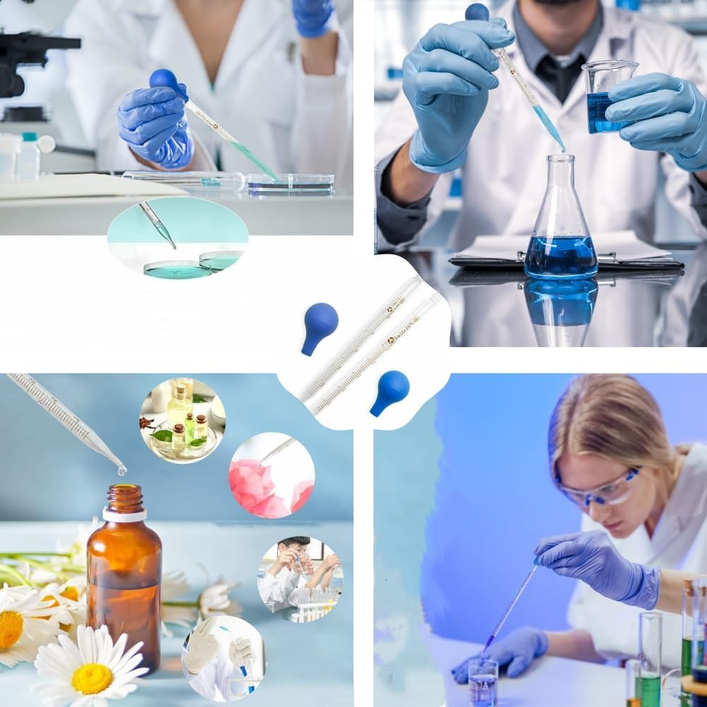 Changyeah 6 Pieces Glass Pipettes Graduated Dropper, 5Ml/10Ml Glass Pipettes Graduated Dropper,Long Glass Pipette Dropper with 6 Rubber Caps and 1 Pcs Droppers Brush,Used to Transfer Liquids