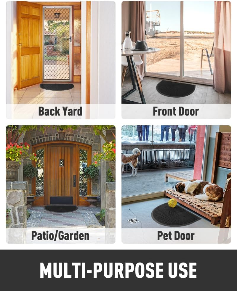 Front Door Mat Welcome Mat Outdoor Indoor Entrance Doormat-Semicircular Durable Rubber Non Slip Front Door Mat for outside inside Entry Entryway Dirt Trapper for Muddy Paws and Shoes-Black 43 X 75 image number 1