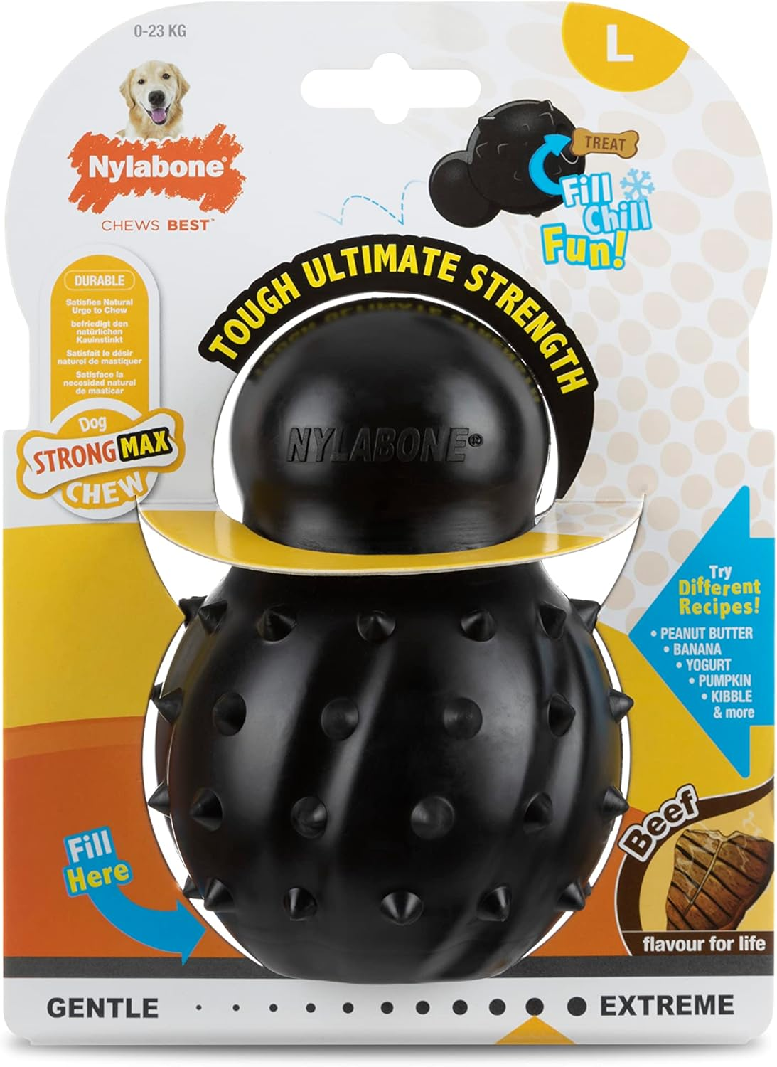 Nylabone Max Strength Rubber Cone Dog Chew Toy, Beef Flavour, Stuff with Treats, Large, for Dogs 0-23Kg image number 5