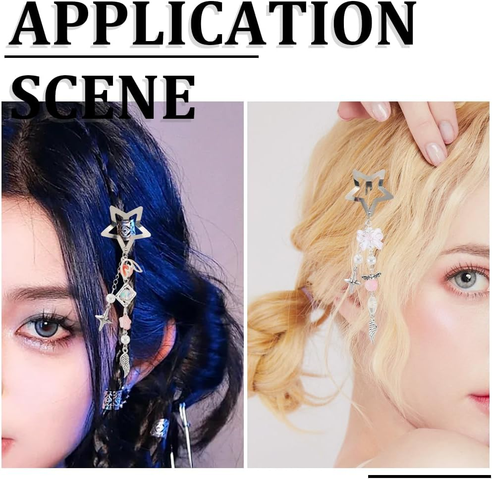 SUNNYCLUE 1 Box DIY 6 Sets Star Tassel Hair Clips Making Kit Stars Hairclips Cute Wing Bowknot Bow Beaded Pendant Hairclip with Tassels Snap Barrettes for Women Braid Long Short Thin Thick Hair image number 1