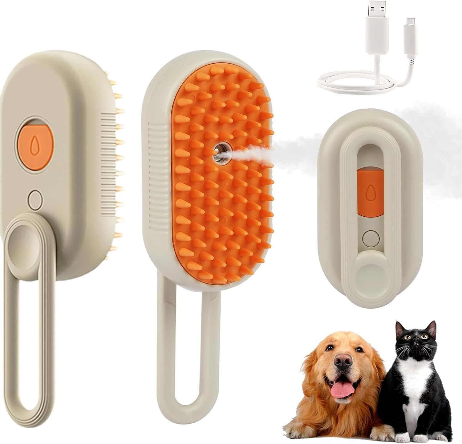 Velmoriah 4-In-1 Cat Steam Brush, 2025 Upgraded Pet Spray Comb, Rechargeable Cat Grooming Brush, Self-Cleaning Pet Hair Remover for Cat and Dog