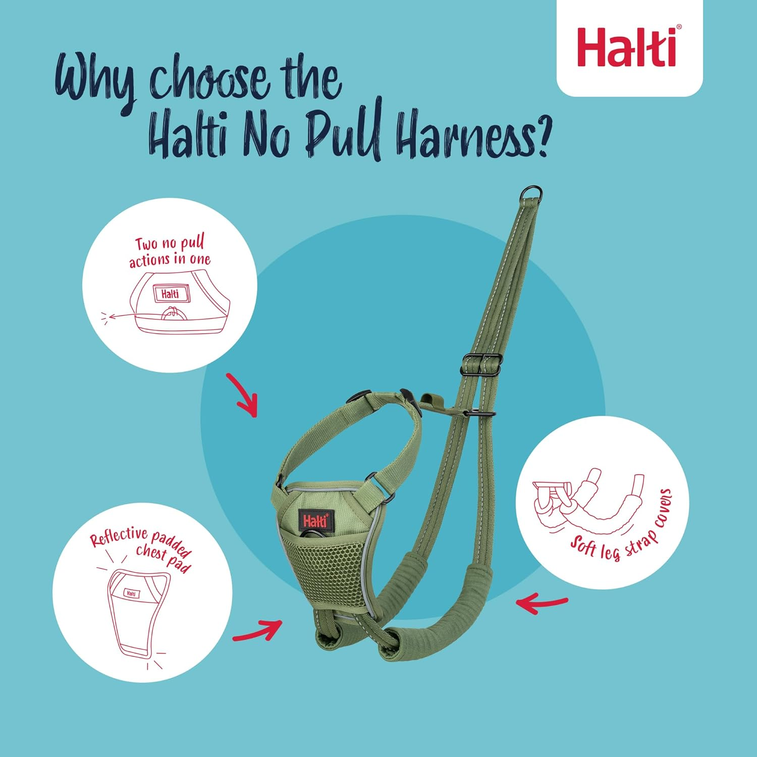 HALTI No Pull Harness - to Stop Your Dog Pulling on the Leash. Adjustable, Lightweight and Easy to Use. Reflective Dog Training Harness for Large Dogs (Size L, Forest Green) image number 4