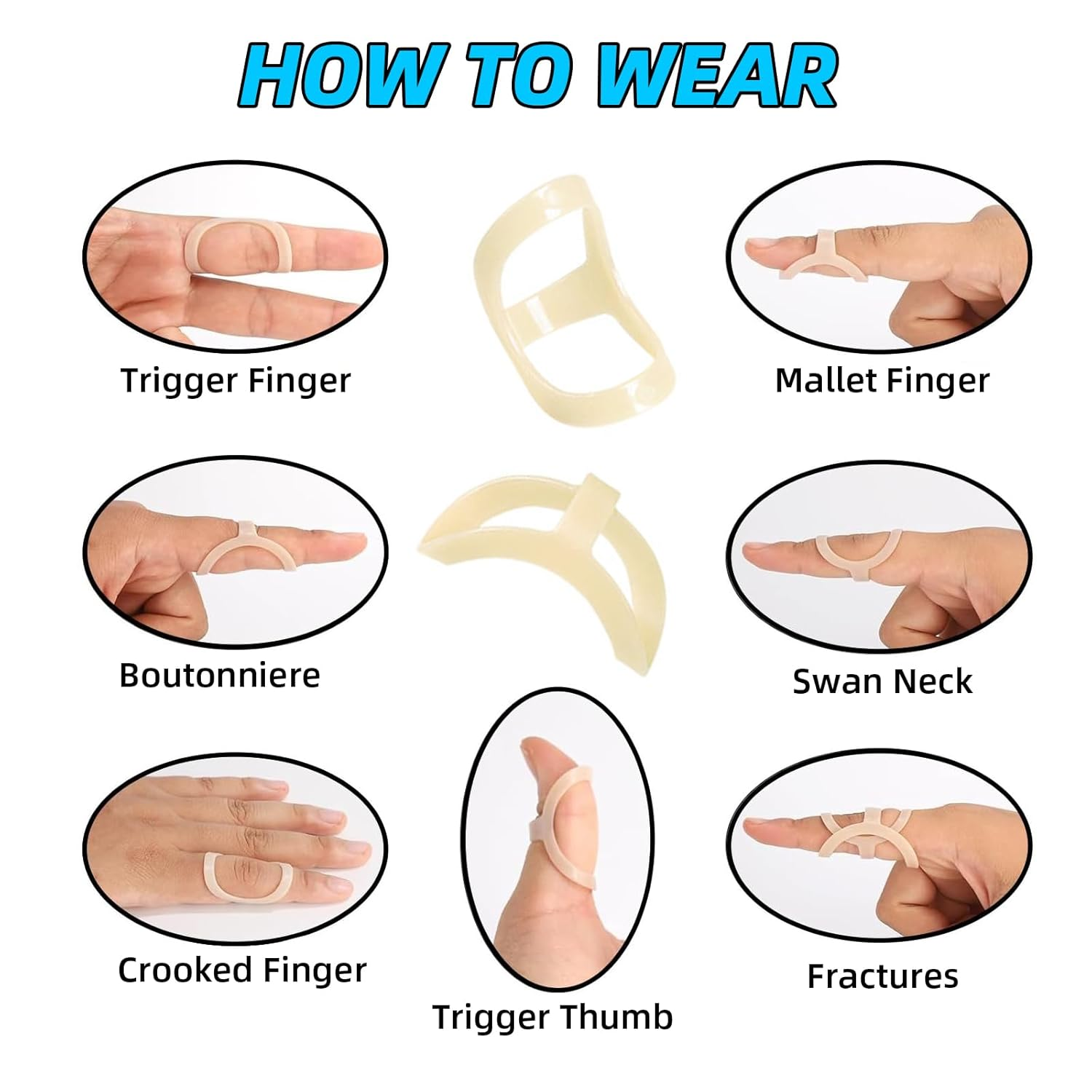 Luojinluoda 10 Pack Oval Finger Splints & Sleeves Kit, Waterproof Trigger Finger Splints, Adjustable Thumb Brace Support for Straightening, Thumb Splint & Finger Brace for Arthritis, Mallet Finger Splint image number 4