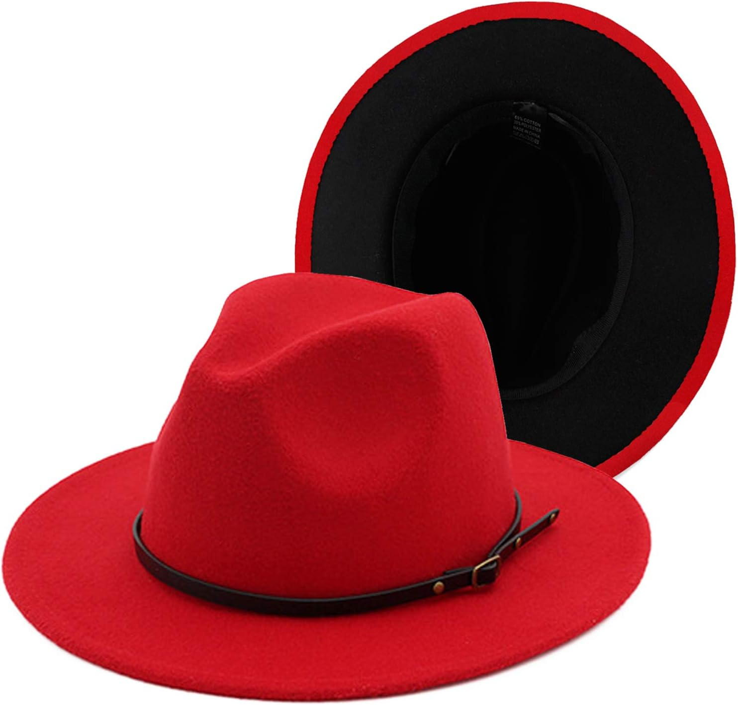 Gossifan Womens & Mens Two Tone Wide Brim Fedora Hats with Classic Belt Patchwork Felt Hats