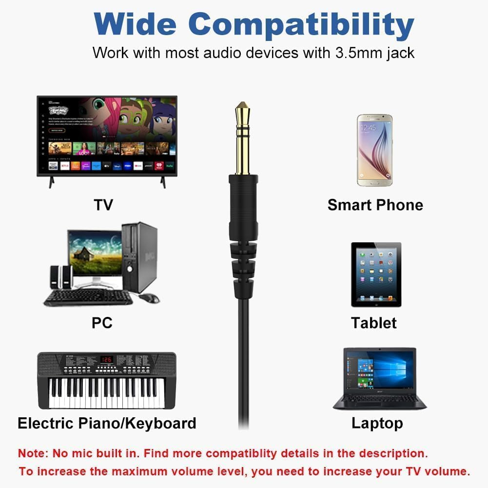 19.5Ft / 6M Extra Long Cord Headphones for TV PC with Volume Control, Spring Coiled Cable, 3.5Mm AUX, Wired over Ear Earphones for Seniors Hard of Hearing, Large Comfortable Computer Headset image number 3