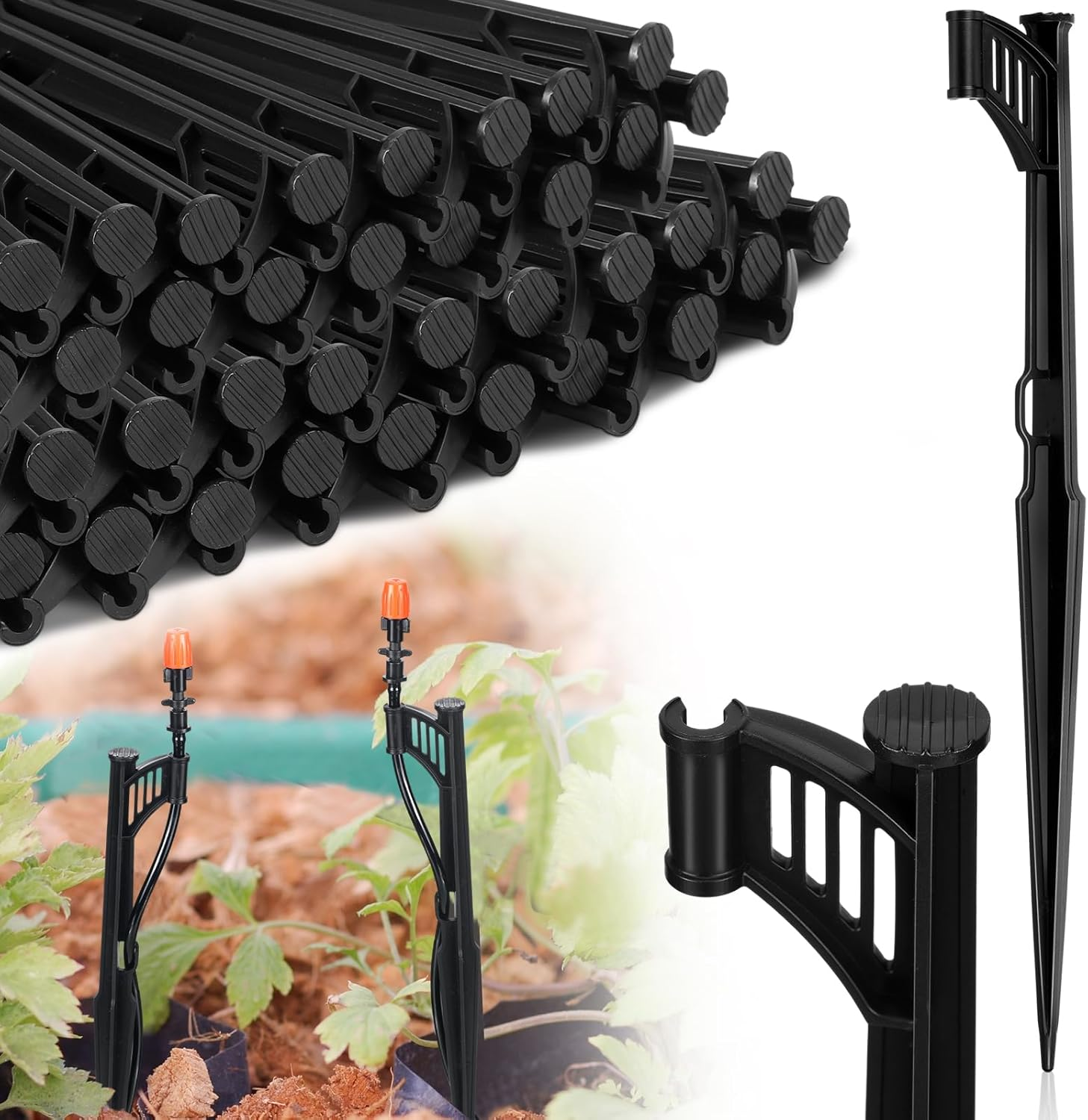 100 Pcs 12.8" Irrigation Drip Support Stakes 1/4 Inch Tubing Hose Holder Adjustable Riser Drip Lines Ground Stakes for Micro Sprinkler Gardens Irrigation Supplies image number 5