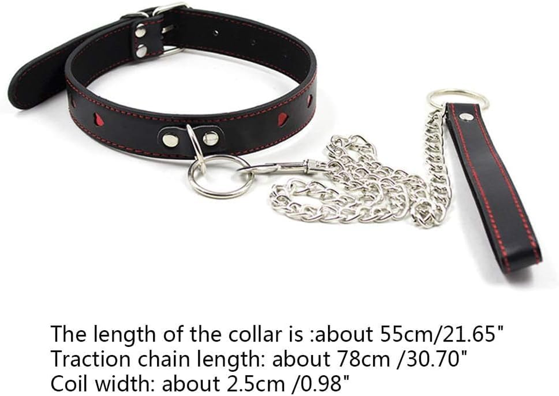Faux Leather Red Heart Collar Choker Necklace with Chain Leash Bsdm Toys for Couples image number 5