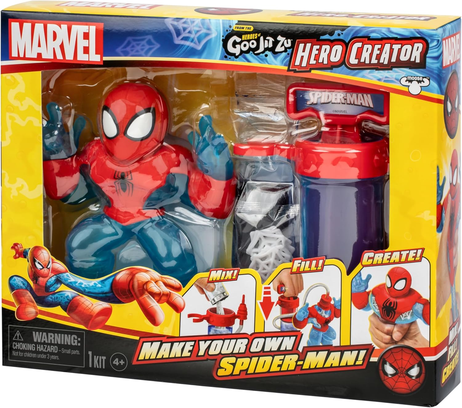 Marvel Heroes of Goo Jit Zu Spider-Man Hero Creator with 3 Unique Goo Fillings, Mix, Fill & Create Your Own Stretchy Spider-Man Action Figure image number 3