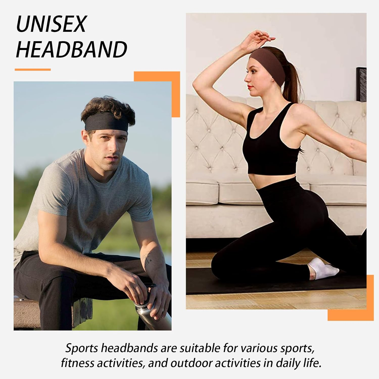 BELEVO 7Cm Wide Headband, Stretchy Headbands for Women'S Hair Black Head Band Elastic Head Bands Soft Hair Bands for Men and Women for Sports, Yoga and Exercise (Black, Brown) image number 5