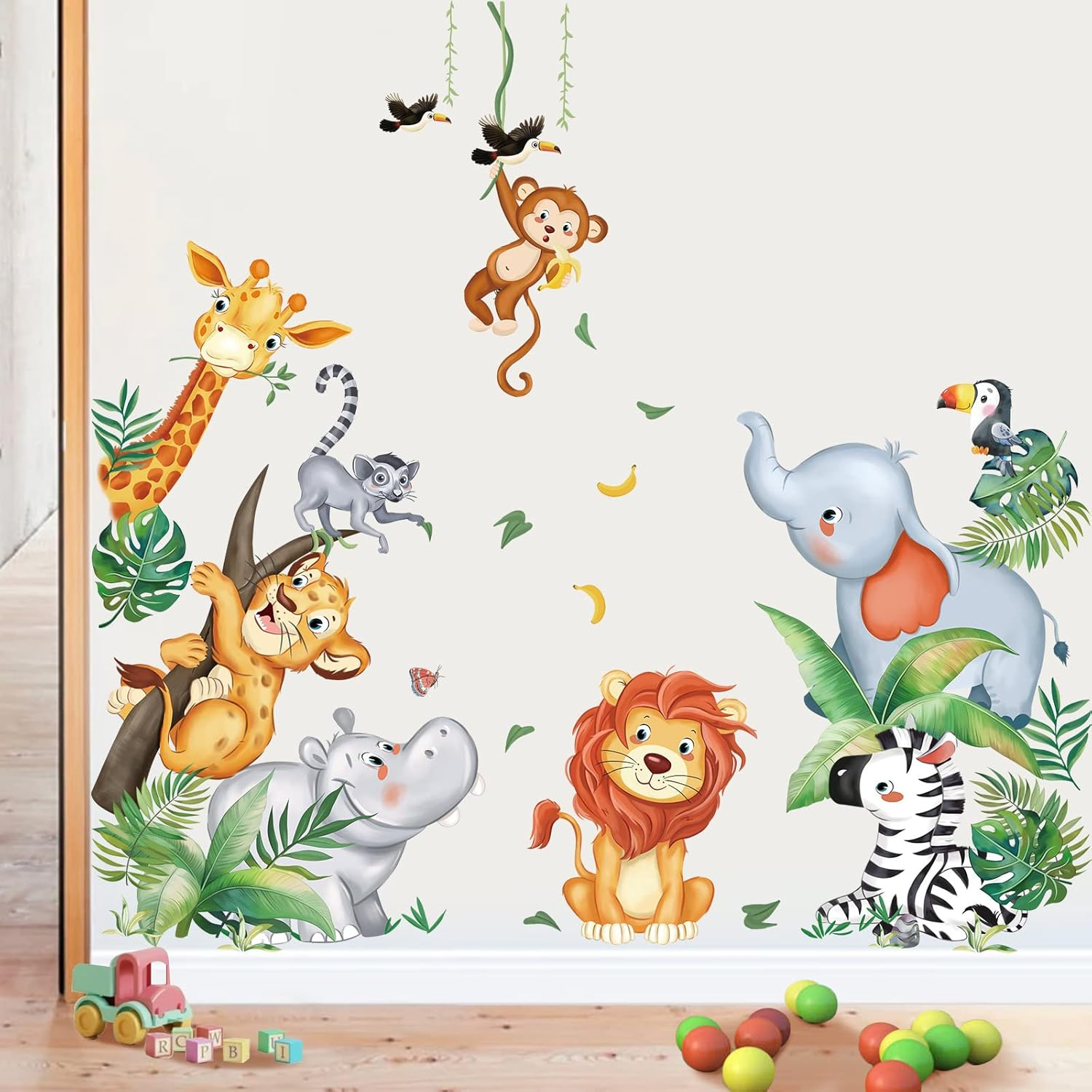 Wondever Jungle Animals Wall Stickers Safari Animal Elephant Giraffe Lion Monkey Peel and Stick Wall Art Decals for Kids Bedroom Baby Nursery Door Decor image number 3