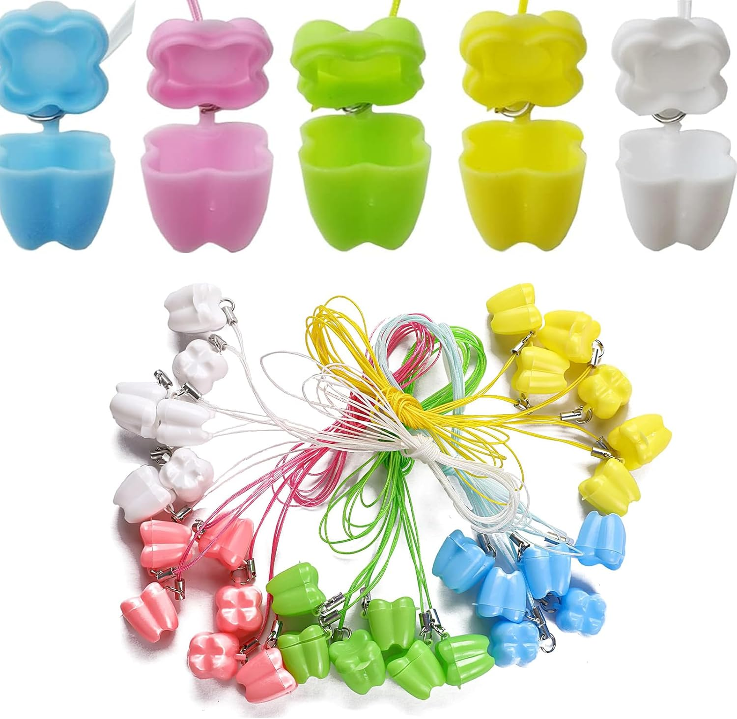 Supkeyer 30Pcs Lost Teeth Saver Necklace Organizer, Baby Milk Tooth Storage Box Tooth Necklace for Lost Teeth Organizer, Multicolor Teeth Storage Case Holders Portable Container image number 2