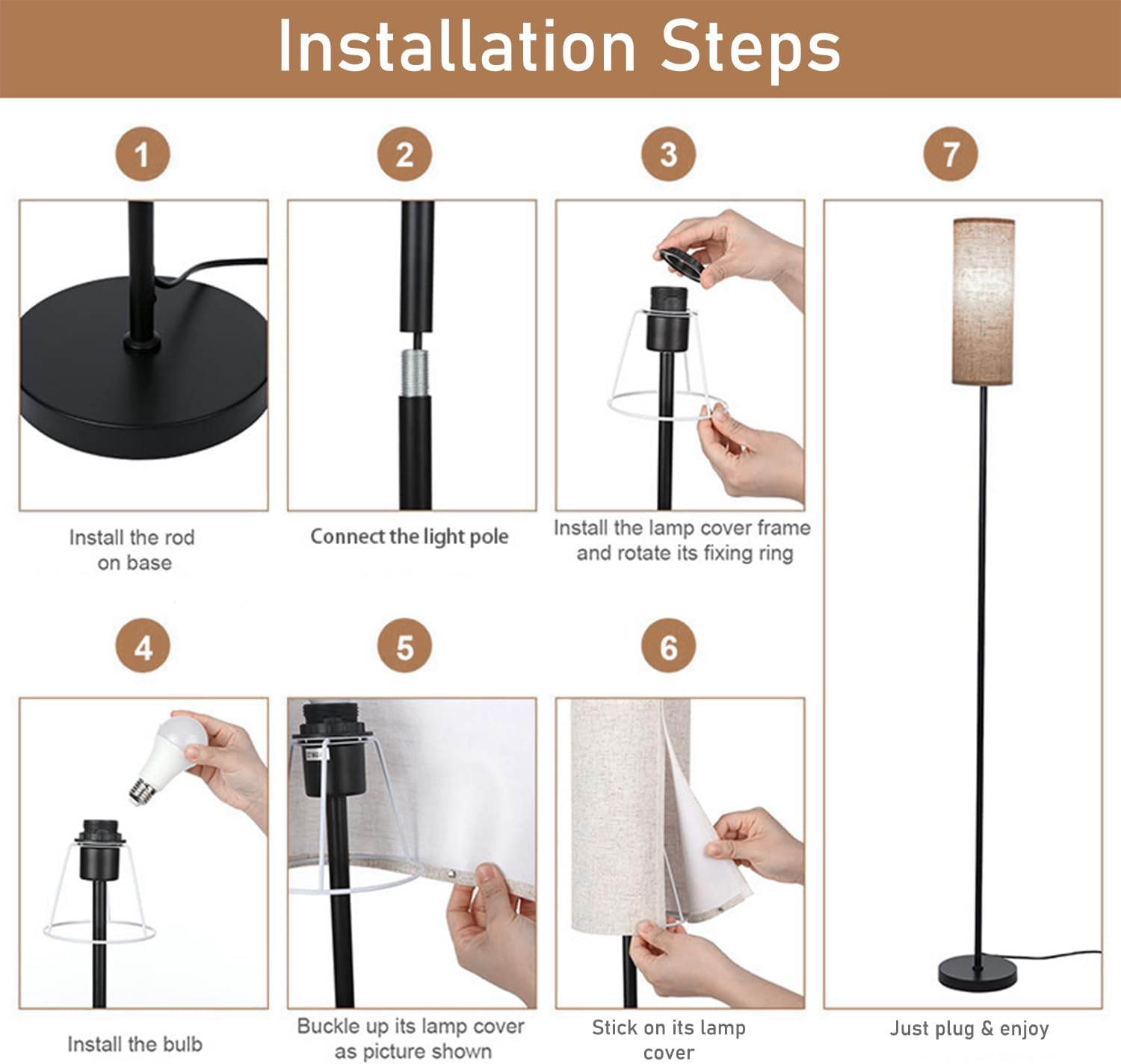 Floor Lamp for Living Room,Modern LED Floor Lamp with Foot Switch & Remote Control and Stepless Dimmable Colors Temperature & Brightness,9W Bulb Included for Living Room,Bedroom, Office image number 4