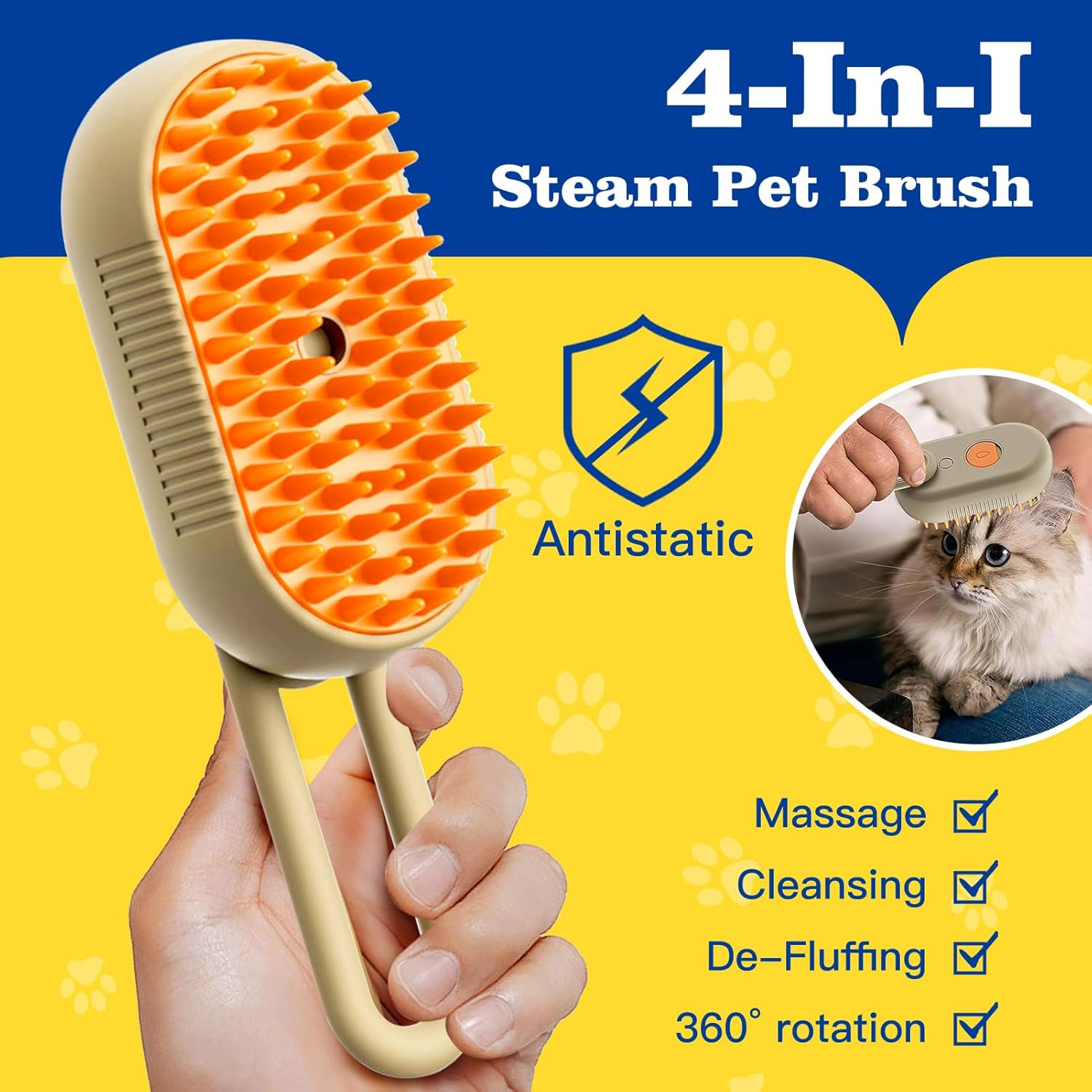 Cat Brush with Steam 3-In-1, Steam Brush Cat Green Steamy Brush Cat Steam Brush for Cats with Spray Cat Brush with Water Cats Steam Brush Care Brush for Cats and Dogs for Hair Removal image number 1