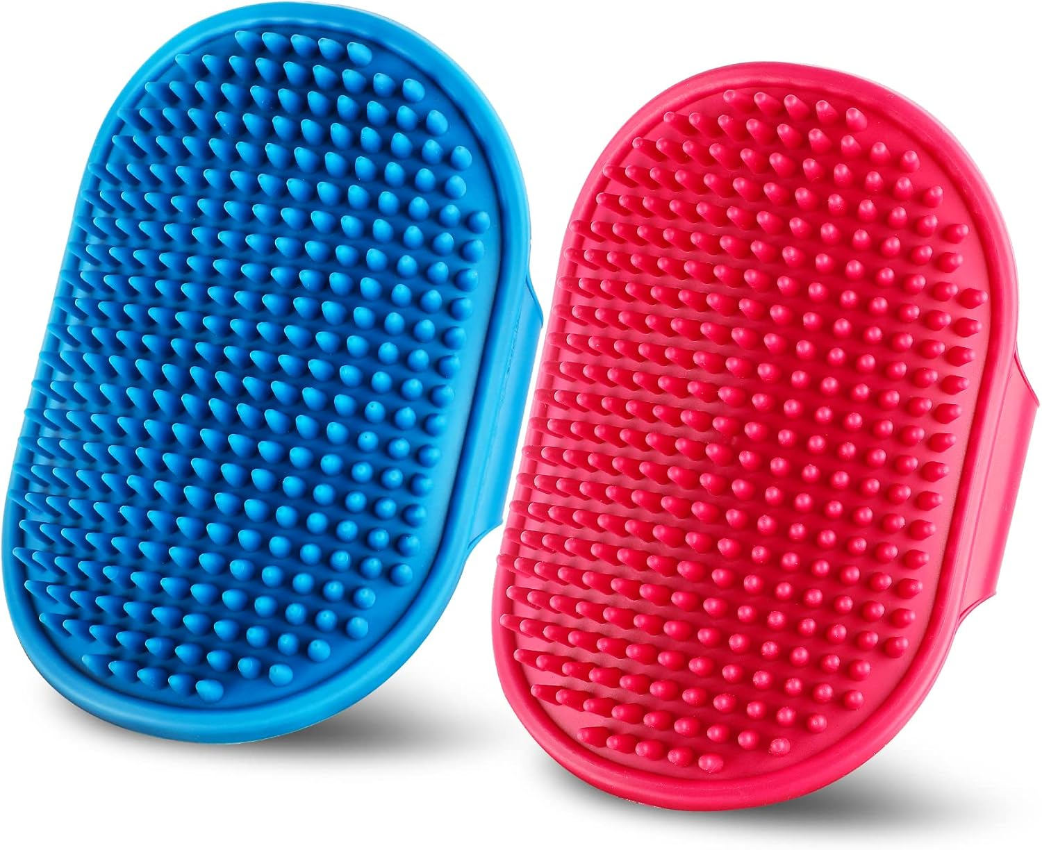 Dog Grooming Brush，Pet Shampoo Massage Bath Brush Comb with Adjustable Loop Handle for Grooming Short and Long Hair Cats and Dogs, 2Pcs(Tapered Brush Head, Blue+Yellow)