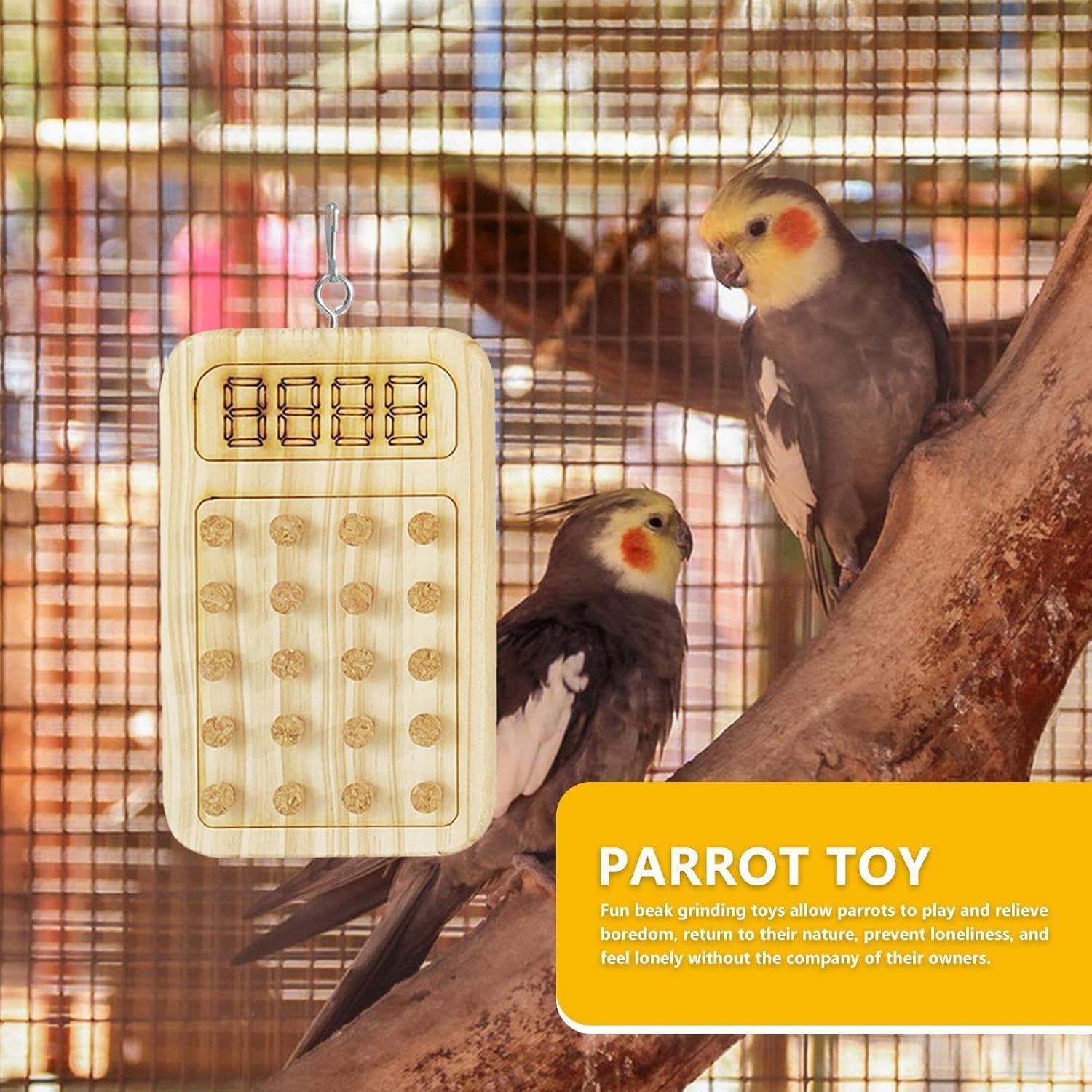 Parrot Chewing Cork - Wooden Biting Training Bird Toy - Cork Treasure Hunt Games for Hiding Treat, Parrot Toy for Small and Medium Bird Intelligence and Emotions - Hanging Plate image number 5