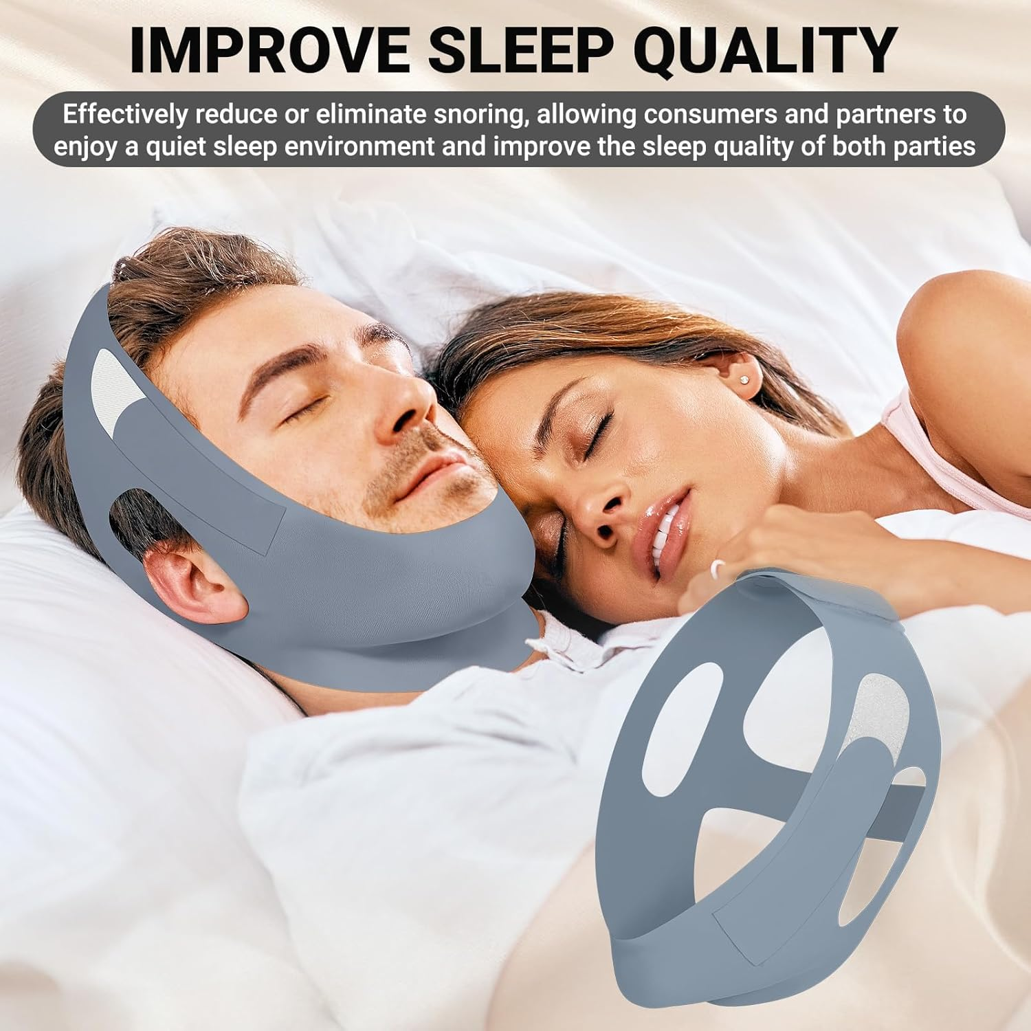 Anti Snore Chin Strap for CPAP Users, Snore Stopper with Adjustable Velcro Chin Strap for Sleeping Comfortable Stop Snoring Solution anti Snoring Devices Breathable and Reusable （Two Couple Outfits） image number 5