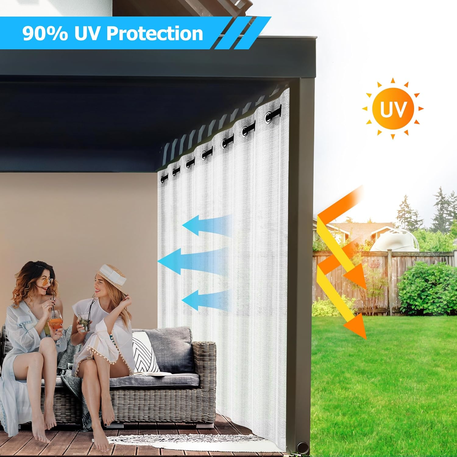 Lazblinds Outdoor Curtains for Patio, Waterproof Sunlight Blocking Vertical Drapes, UV Resistant outside Curtains with Stainless Grommet for Gazebo & Front Porch, White, 84Wx84L Inch image number 4