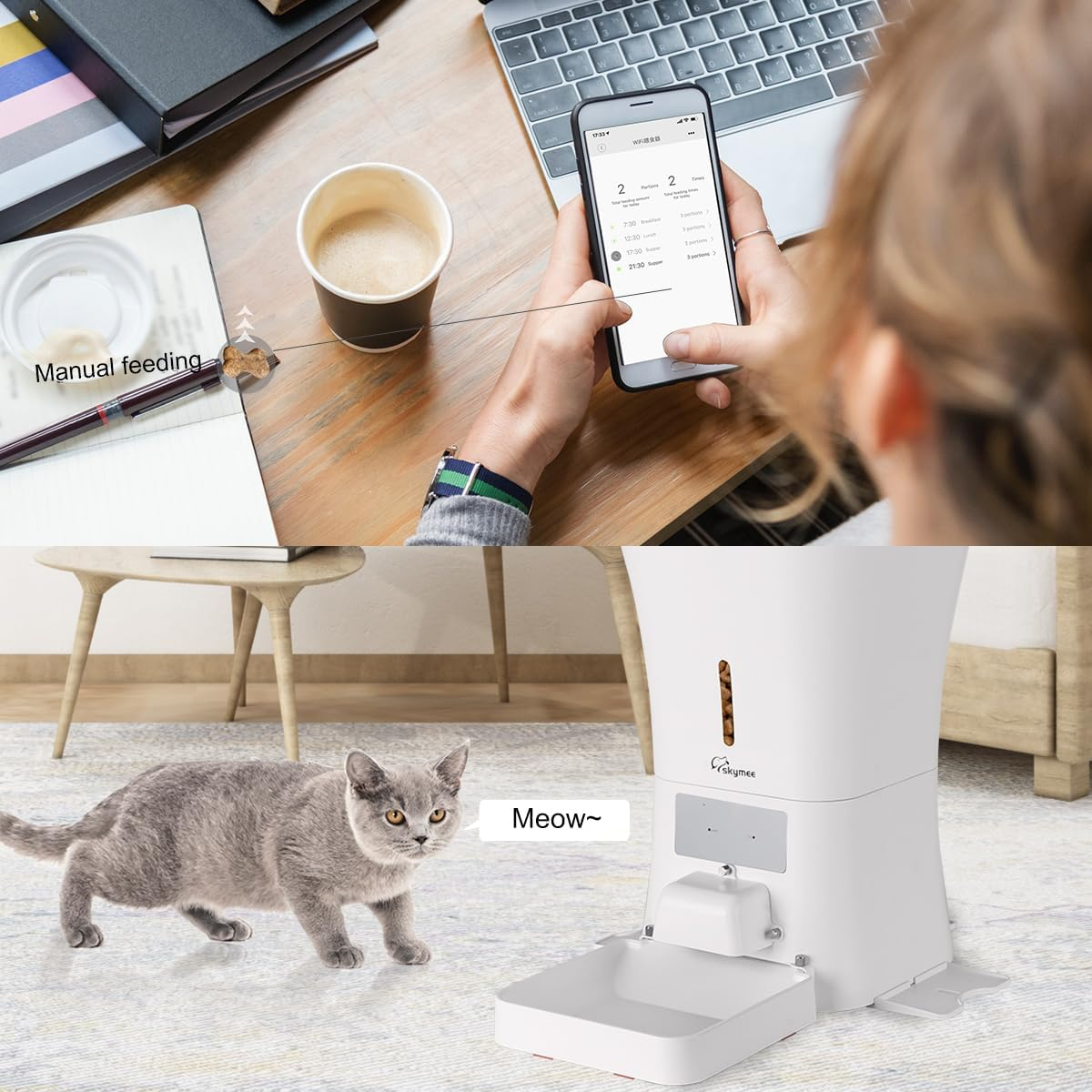 SKYMEE 8L Automatic Cat Feeders,Timed Feeding,2.4G Wifi Enable Cat Food for Cats and Dogs with App Control,Dog Food Container image number 2