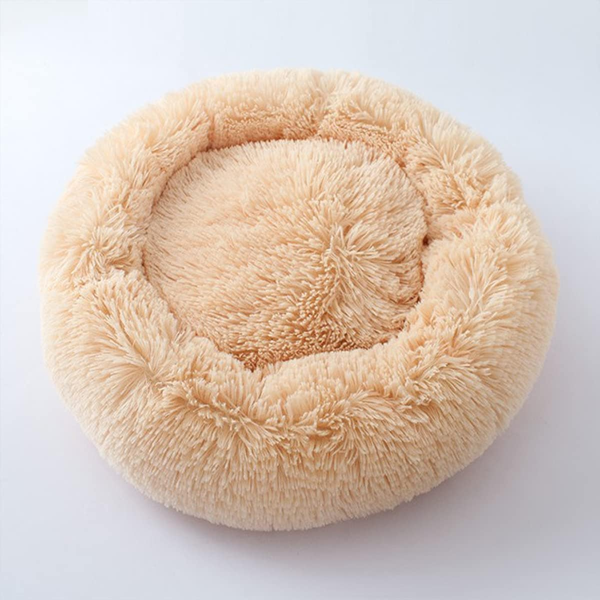 Calming Dog Beds for Small Medium Large Dogs - round Donut Washable Dog Bed, Anti-Slip Faux Plush Fluffy Donut Cuddler Anxiety Cat Bed， Diameter39In