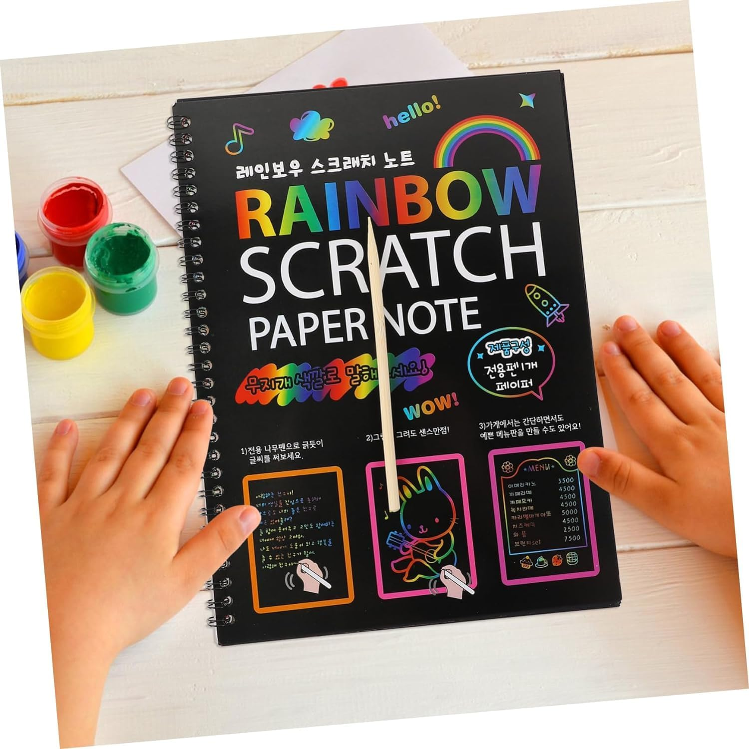 Sunbilien Rainbow Scratch Art Paper for Kids, 2 Pack Scratch Paper Notebooks Set W/ 6 Stencils 2 Wooden Styluses for Drawing Doodling Painting - DIY Arts and Crafts Easter Christmas Birthday Kids Adults