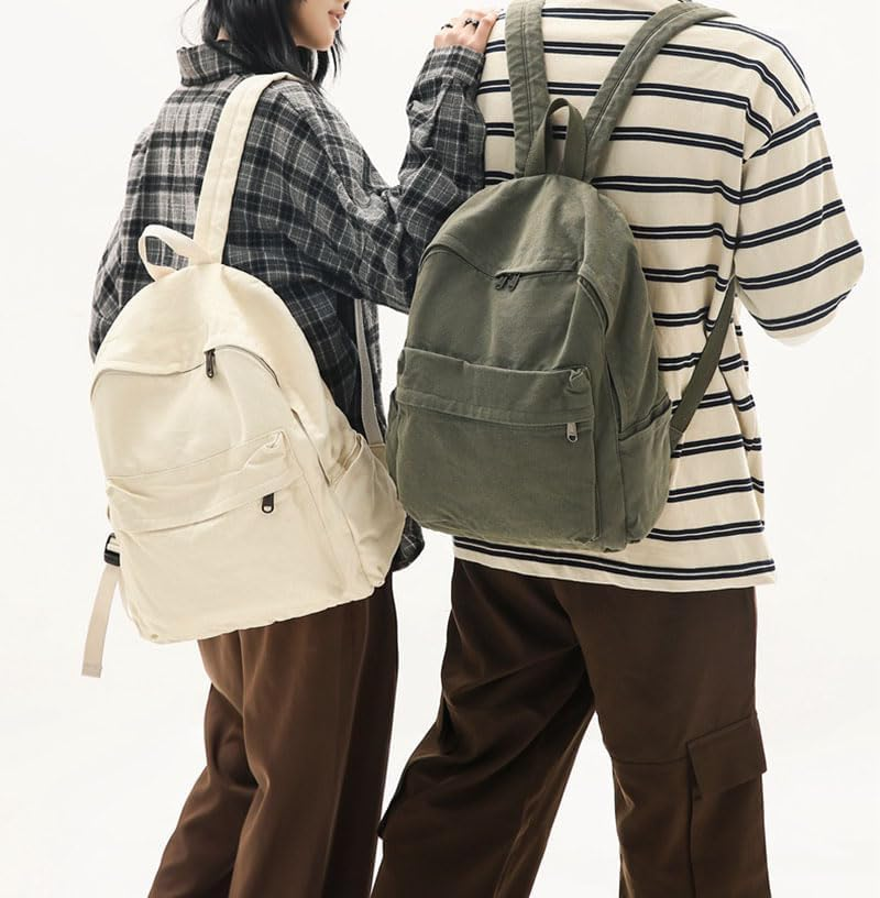 KAOBIO Vintage Y2K Aesthetic Canvas Backpack for Women Men Casual Grunge Laptop Backpack Hippie 2025 Trendy Daypack Rucksack, Army Green, Classic - Brown image number 5