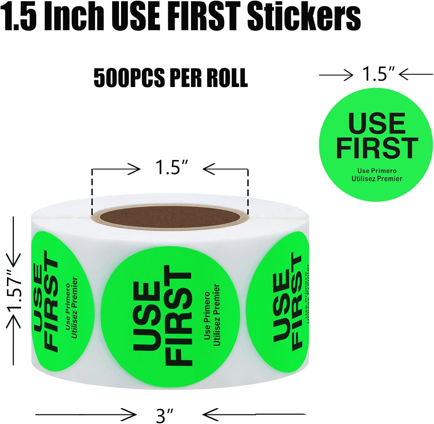Hybsk 500Pcs USE First Stickers 1.5 Inch Fluorescent Stickers,Restaurant Food Service Labels for Shopping Malls, Restaurant and School (Fluorescent Green)