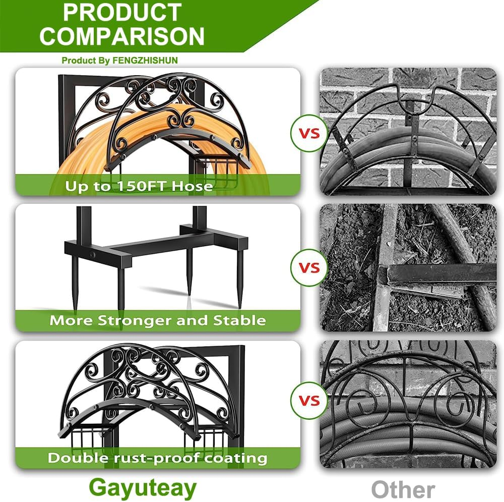 Freestanding Garden Hose Holder Water Pipe Rack - Upgraded Water Heavy Duty Hose Holder Holds Durable Outdoor Water Hose Reel for Lawn/Yard Storage, Black image number 2