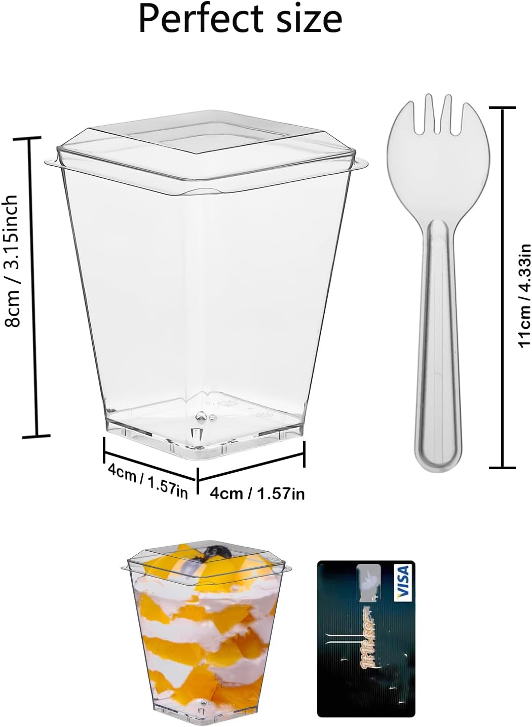 Toowood 100Pcs Clear Dessert Cups with Lids and Spoons, 5.4Oz Dessert Cups, Mini Dessert Cups Reusable Square Parfait Cup for Party Appertizer, Christmas image number 2