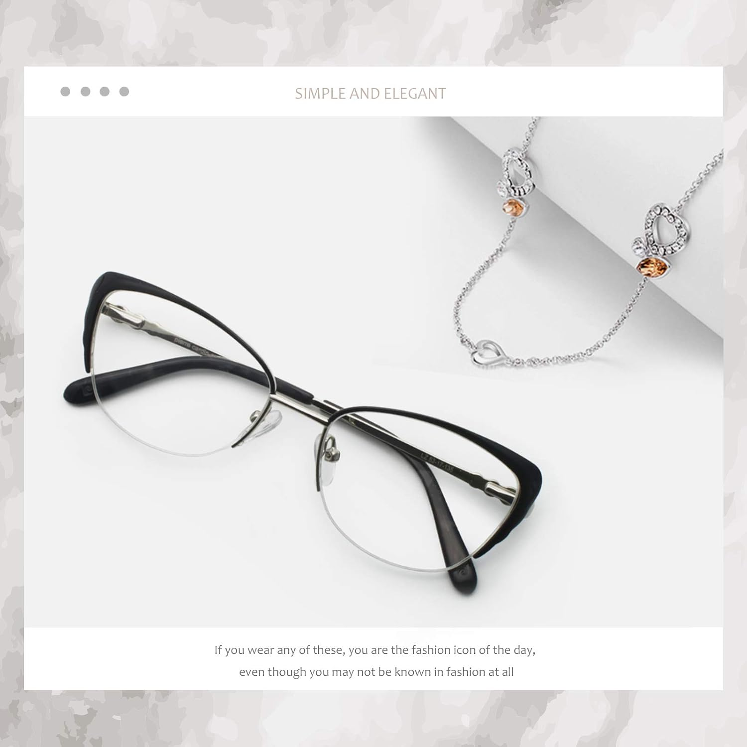 Women Glasses Stylish Half Frame with Rhinestone Cateye Eyeglasses image number 6