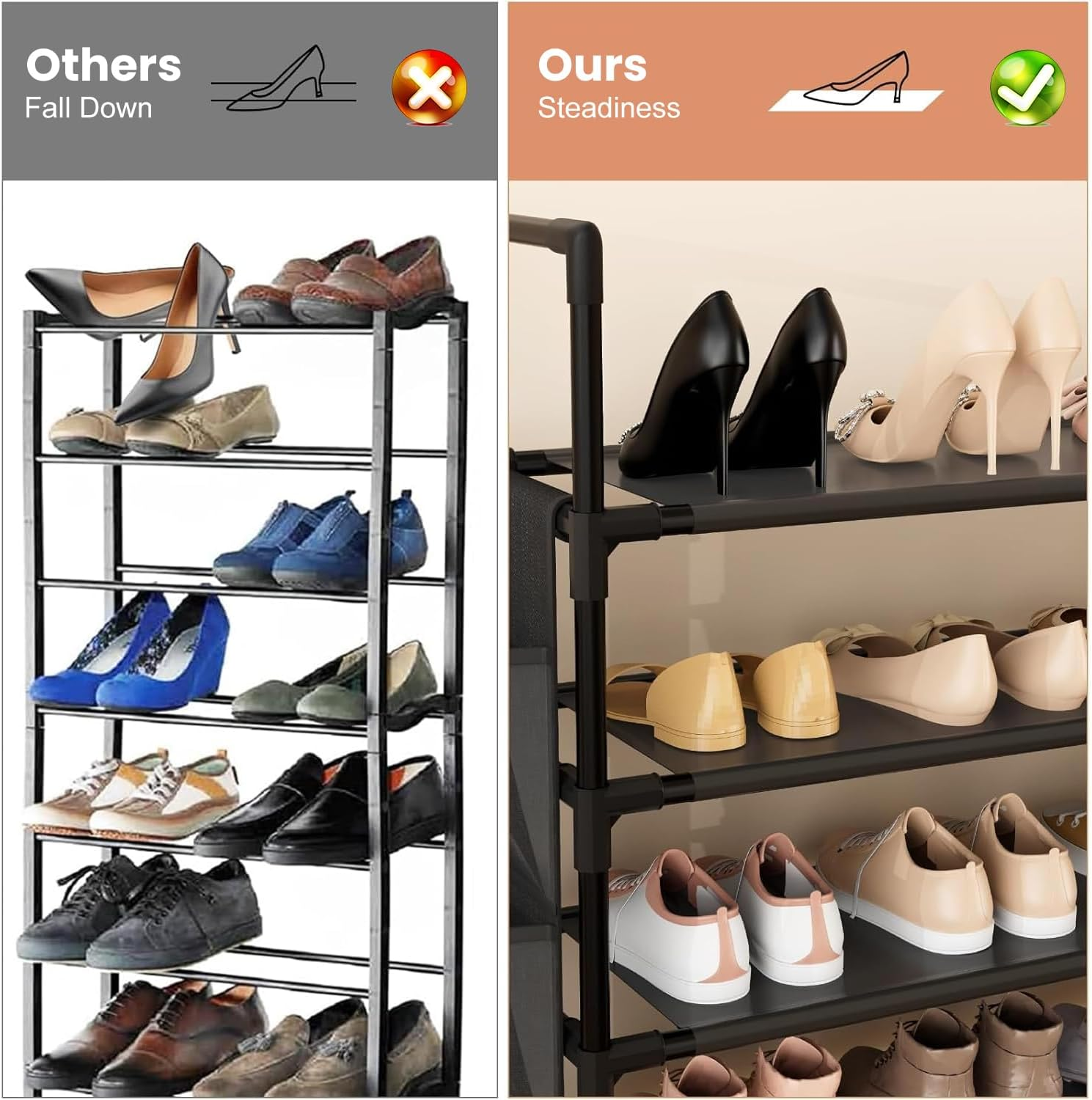 Shoe Rack 5 Tier Shoe Organizer Shoe Storage 20-25 Pairs Shoe Rack Organiser for Closet Shoe Holder Entryway Shoe Shelf Space Saving Large Shoe Tower Bedroom Garage Door image number 3