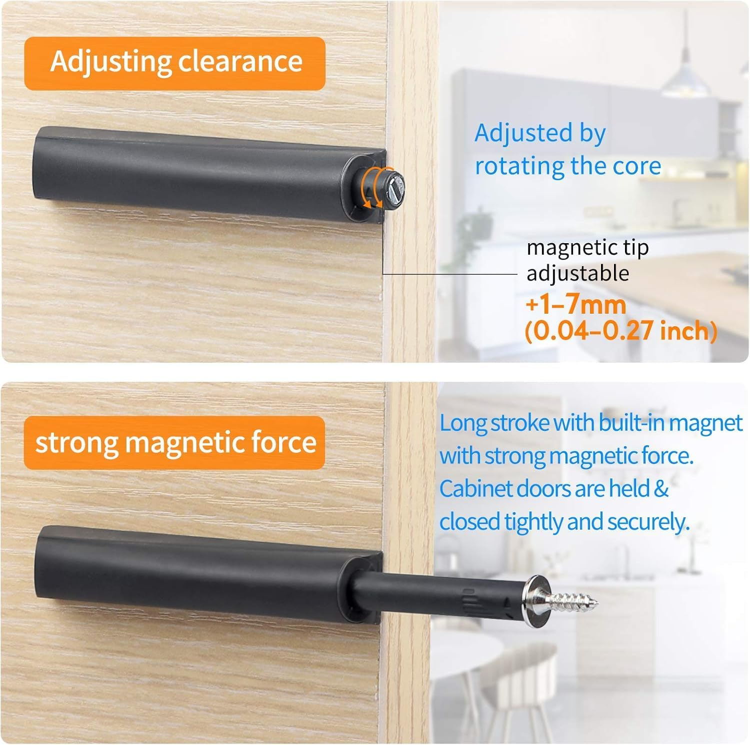 4Pcs Magnetic Push Latches for Cabinet Door, Cabinet Magnetic Latch with 2 Installation Methods, Magnetic Touch Latches for Closet, Cupboard, Wine, Cabinet, Drawer Sliding Door - Black image number 6