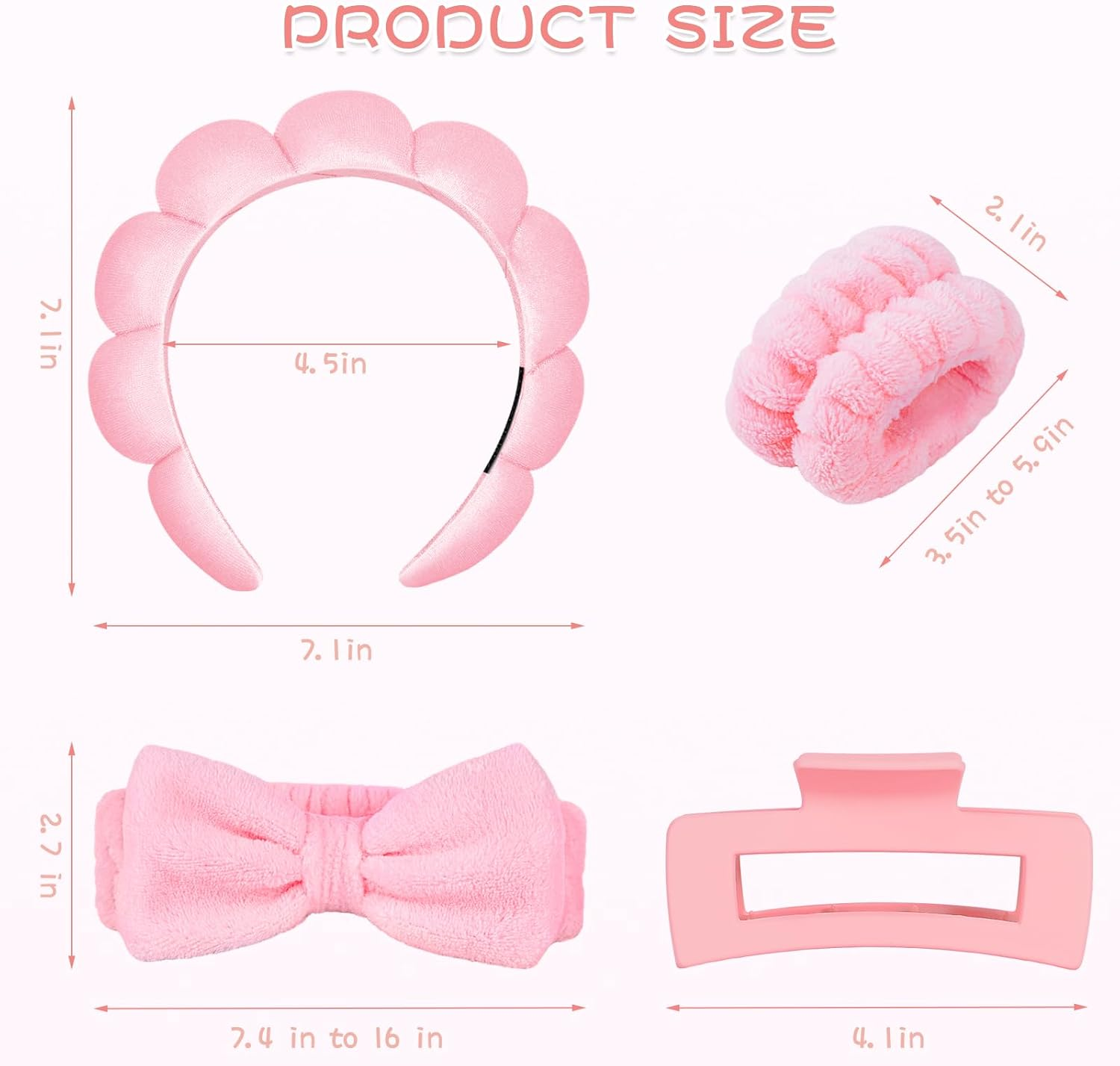 Leezmark 5 Pcs Spa Headband and Wristband Set, Skincare Headbands for Women, Bubble Spa Headband for Washing Face, Terry Cloth Headbands for Girls, Soft Velvet Makeup Headband Hair Accessories, Pink - Blue image number 4