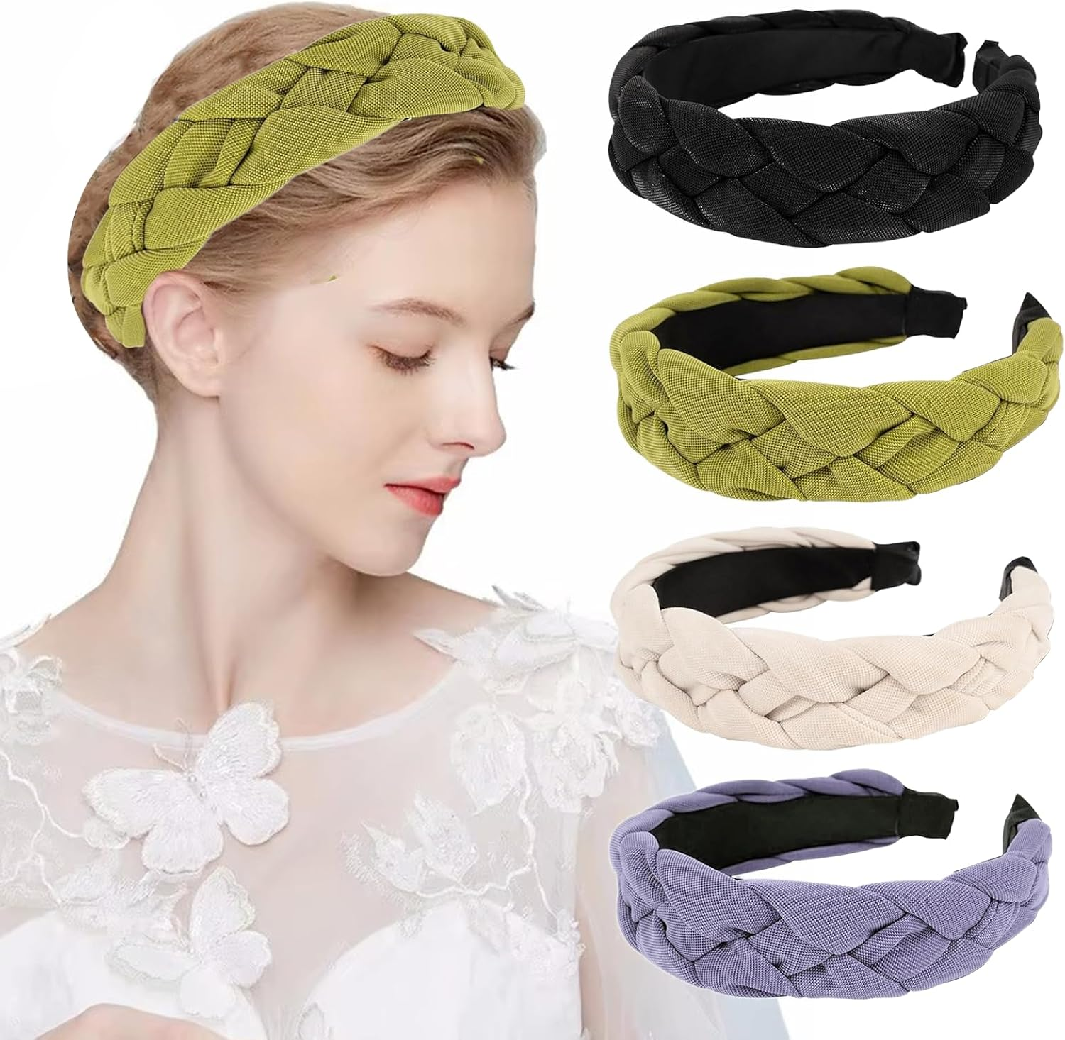 Vintage Padded Headbands, Chmiss Costume Headband Women, Pack of 4 Vintage Headband, Wide Vintage Headband, Velvet Braided Headband, for Women and Girls image number 2