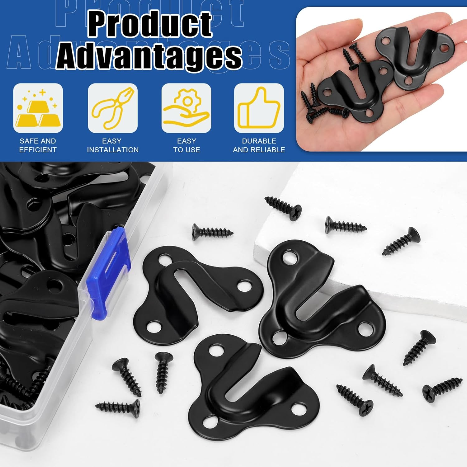 Glarks 80Pcs Butterfly Keyhole Hangers, Black Keyhole Shelf Hanger with Screw, Keyhole Shelf Brackets Hangers, Single Keyhole Hanging Plate for Wall Mounting Coat Rack, Wooden Board, Mug - Colored image number 2