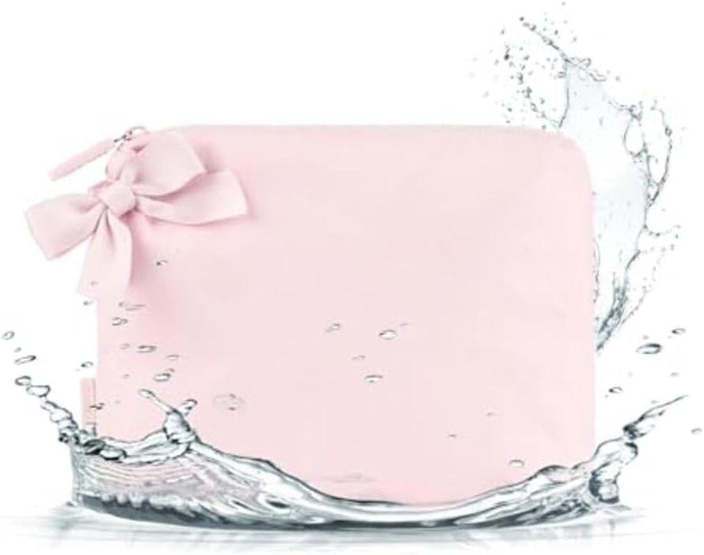 Case-Mate Essential Beach Bow Zip Pouch - Water-Proof Travel Bag for Toiletries & Beach Essentials - Perfect Small Cosmetic Bag for Secure Storage - Ballet Pink