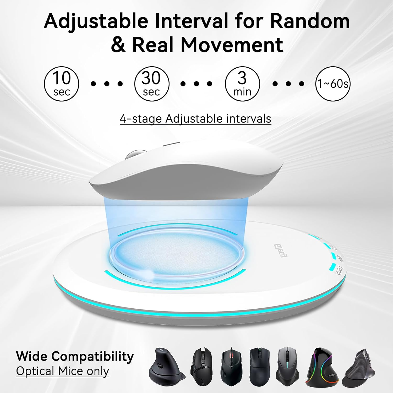 Giecy Mouse Jiggler with Timer Breathing Light, Undetectable Driver-Free Mover with Simulates Realistic Mouse Movement to Keep Computer PC Active (White) image number 3