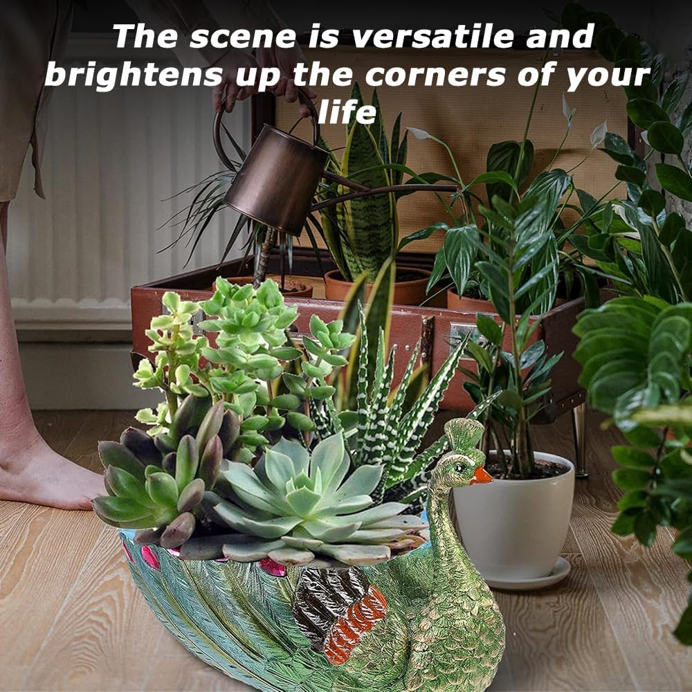 Peacock Flower Pot,Succulents Planter,Plants Pot,Desktop Flowerpot,Resin Statuette,For Home Garden Office Desktop Decoration,With Hole,Shape of Peacock