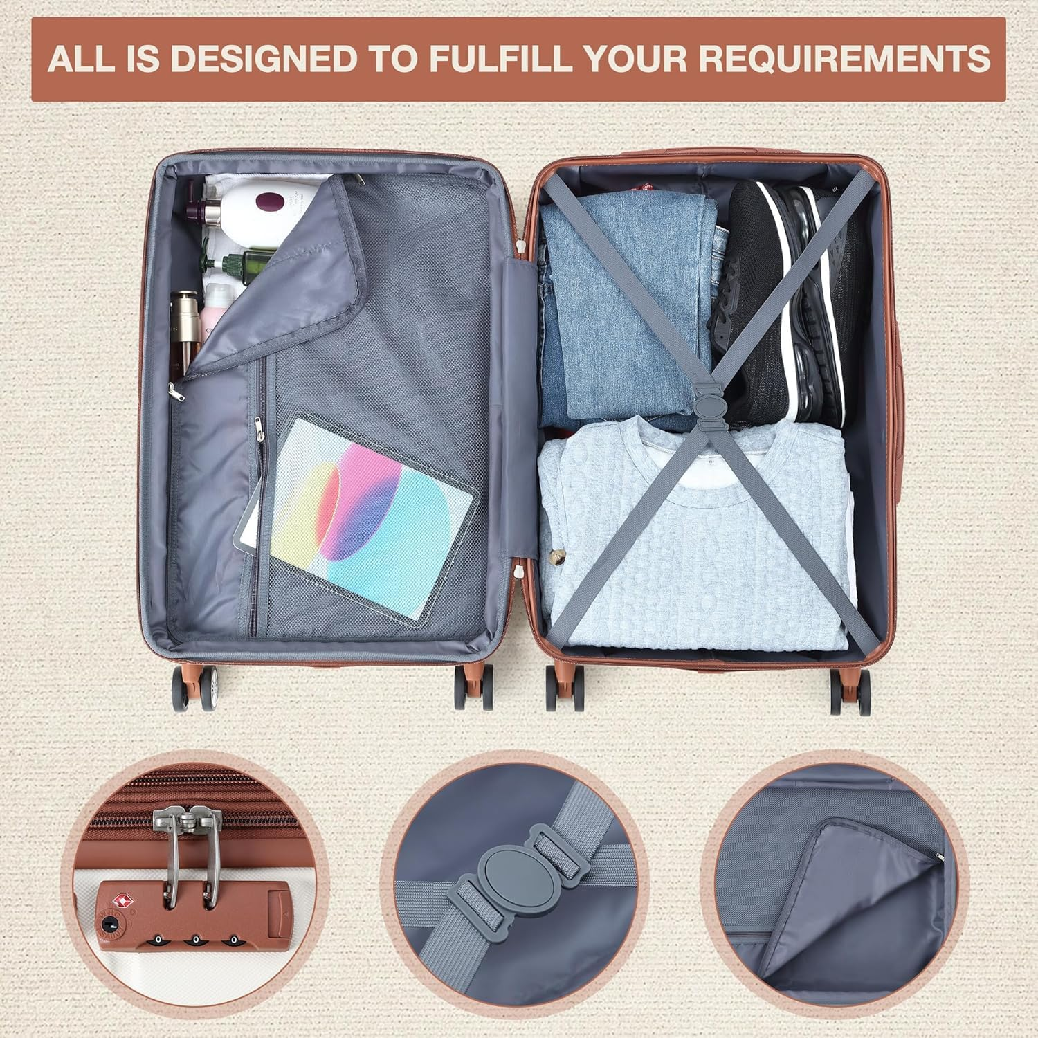 Boundliving 20''/24''/28'' 3 Piece Hardshell Luggage Set Expandable, Suitcase Set 3Pcs with TSA Locks, Lightweight Hardside Suitcase Set with Double Spinner Wheels, White image number 2