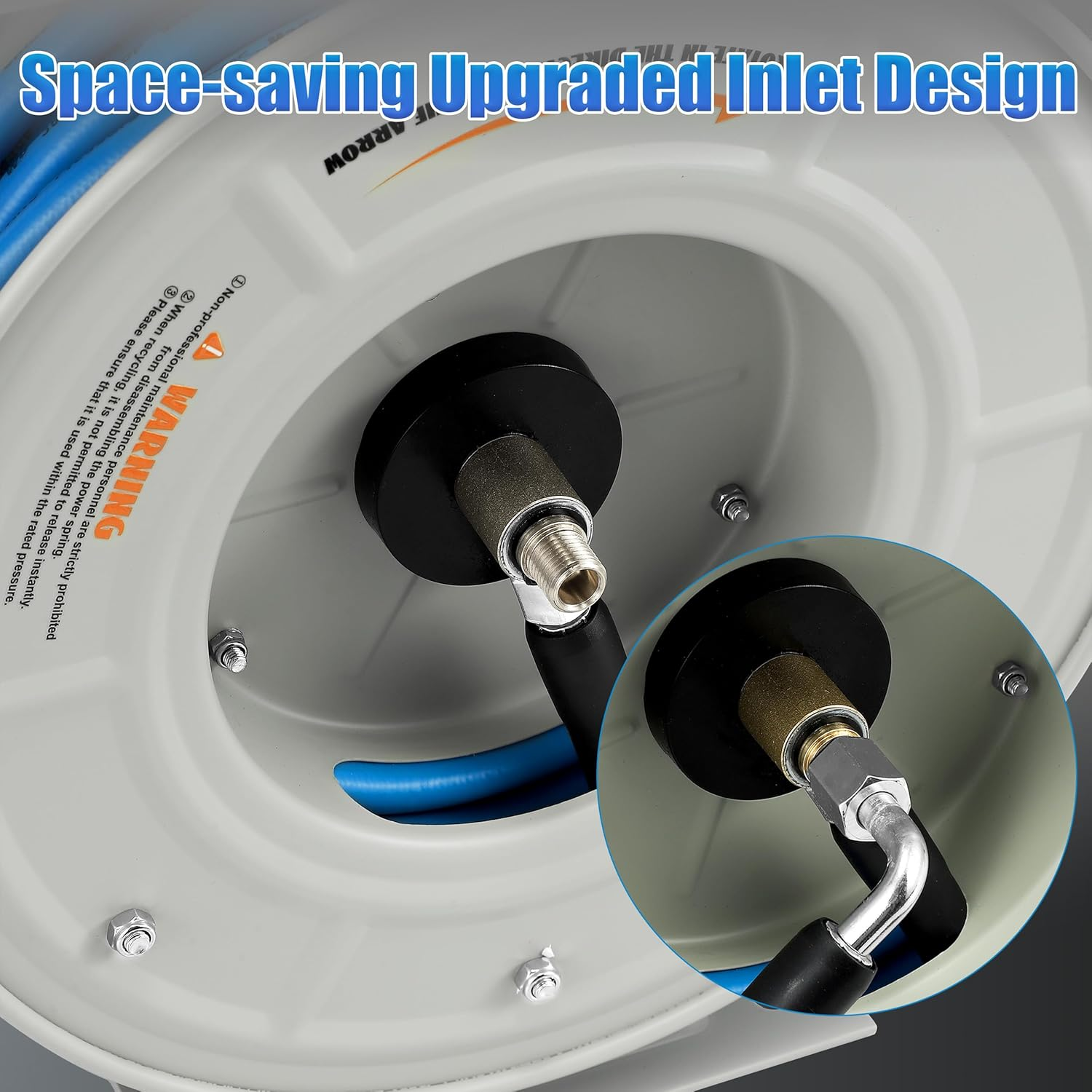 FIXFANS Pressure Washer Hose Reel with Hose, 1/4" &times; 60Ft Retractable Power Washer Hose Reel, Heavy Duty Hose Reel Auto Rewind, Wall Mounted, 3600 PSI image number 1