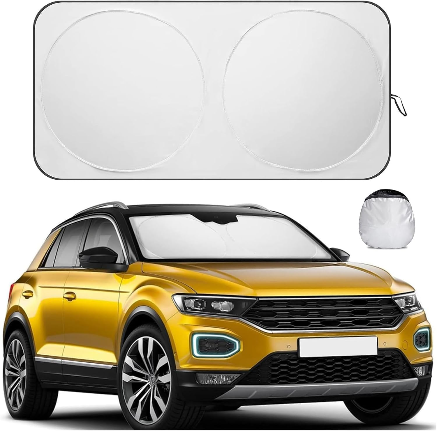Car Windshield Sun Shade, Front Windshield Shade for Sun, Reflective Sunshade for Ultimate Protection, Overlapping Design, Fits Small Sedans, Mini Suvs, Hatchbacks- 59X31.5 Inches image number 2