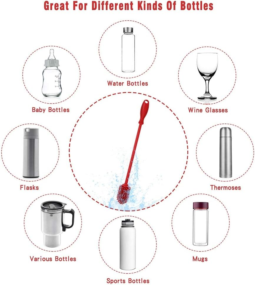 Silicone Bottle Cleaning Brush with Long Handle, 31Cm/12.5" Water Bottle Cleaner for Baby Bottles, Hydro Flask, Sports Bottle, Vase, Glassware, Perfect for Smaller Diameter Bottle Openings (Qty 1) image number 6