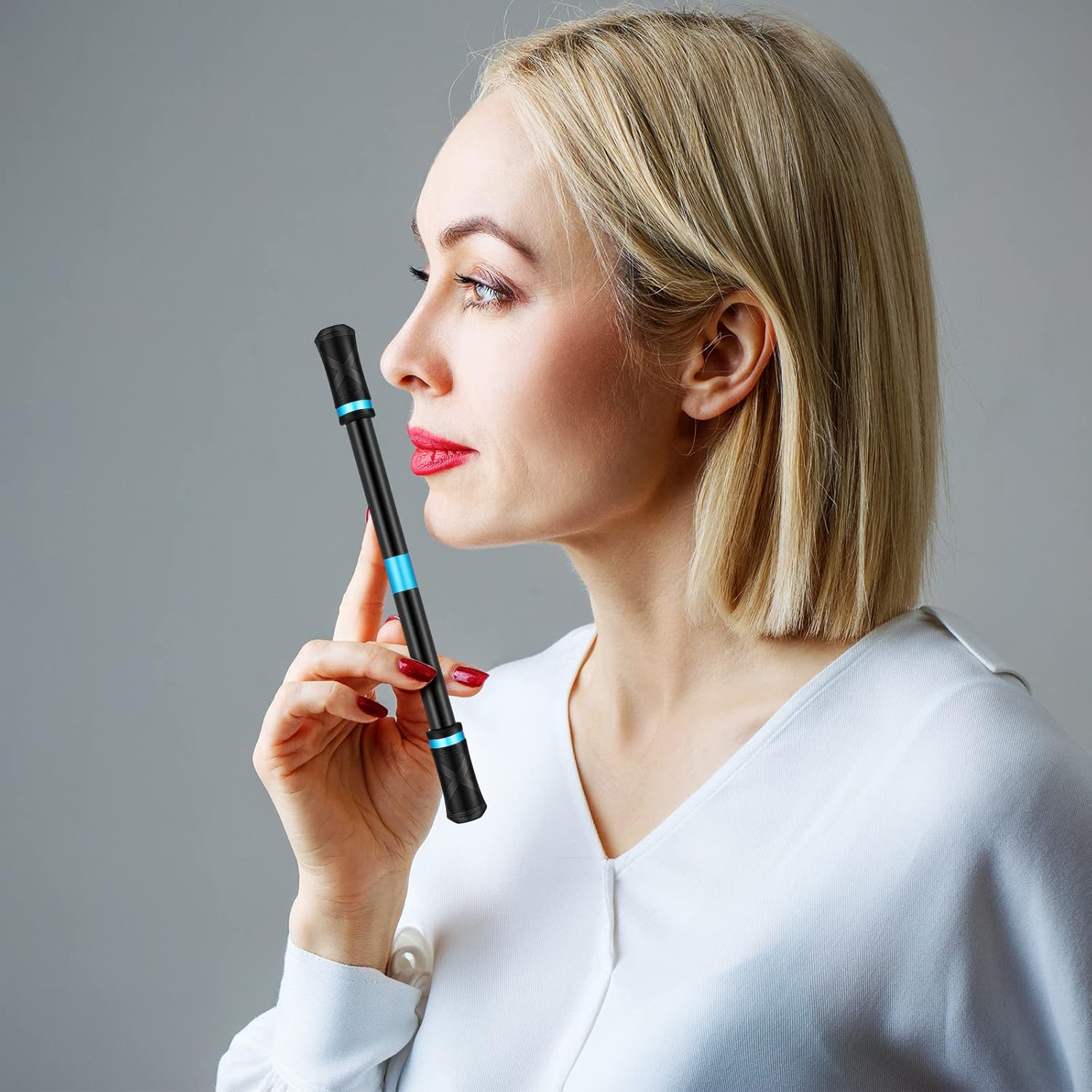 Spakon 4 Pieces Pen Spinning Spinner Finger Rotating Gaming Trick Pen Mod Stress Releasing Brain Training Toys for Kids Teens Student Games Learning Office Supplies(Black, Blue) image number 6