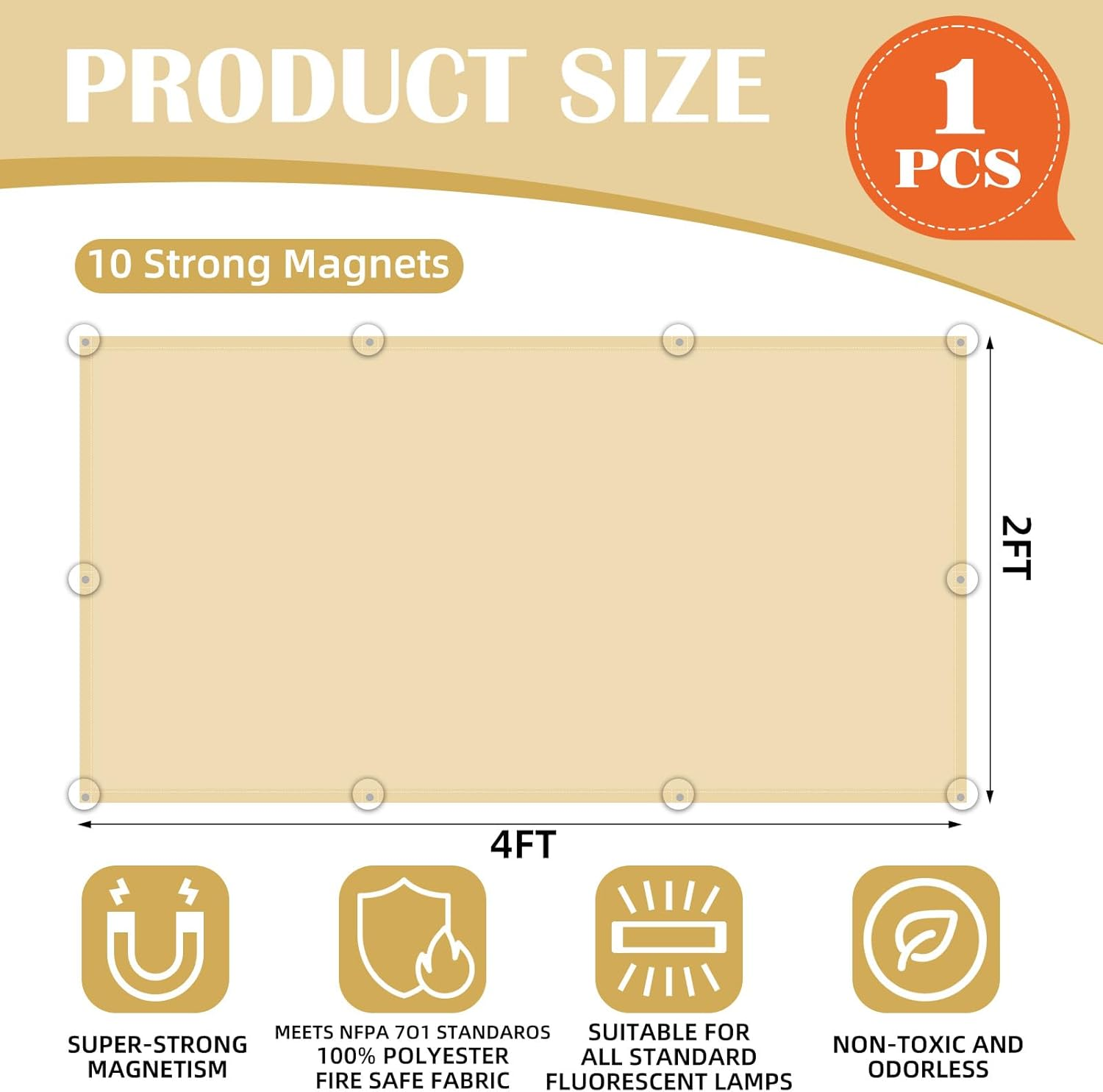 ANGSYLTH Fluorescent Light Covers - 4 X 2 Feet Covers for Ceiling Lights, Magnetic Light Filters for Classroom, Office, Hospitals, Home (Warm Yellow) - Auspiciousness Clouds image number 3